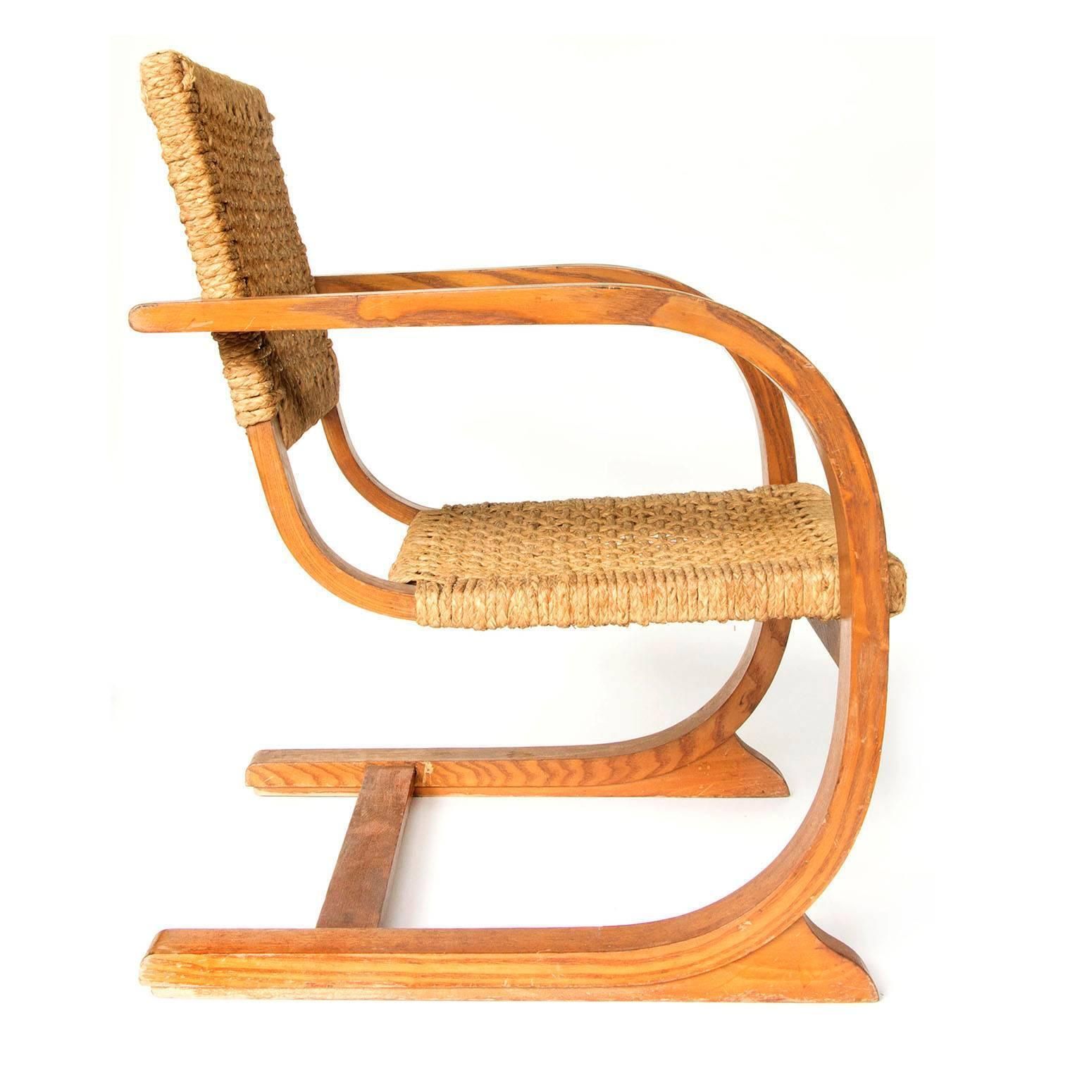 1935, Bas Van Pelt Rope Slung Rare High Back Comfortable Armchair photo furniture