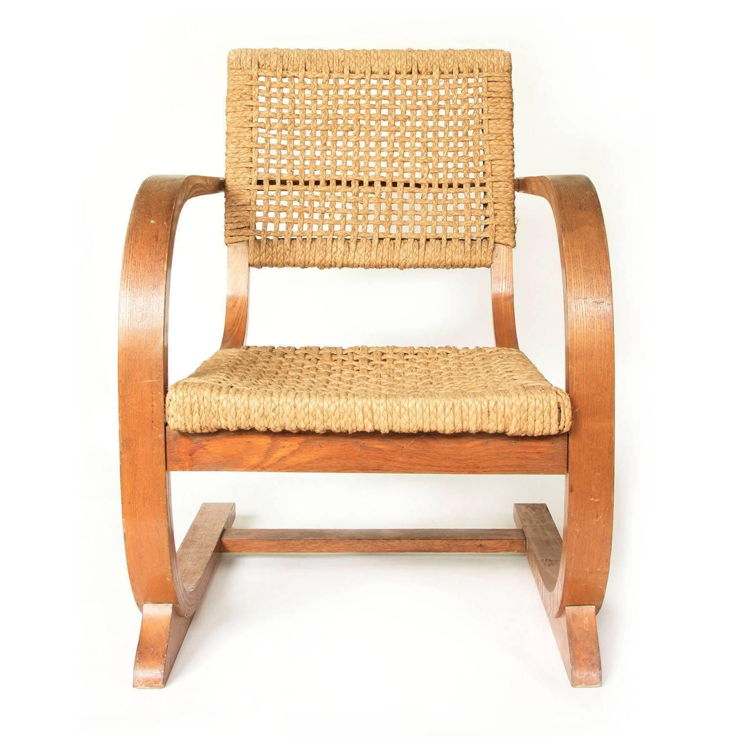 1935, Bas Van Pelt Rope Slung Rare High Back Comfortable Armchair photo Furniture