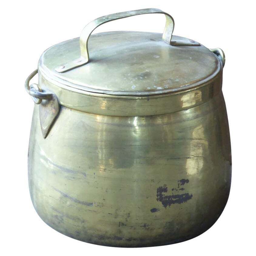 19th Century Dutch Polished Brass Firewood Basket, Victorian Period