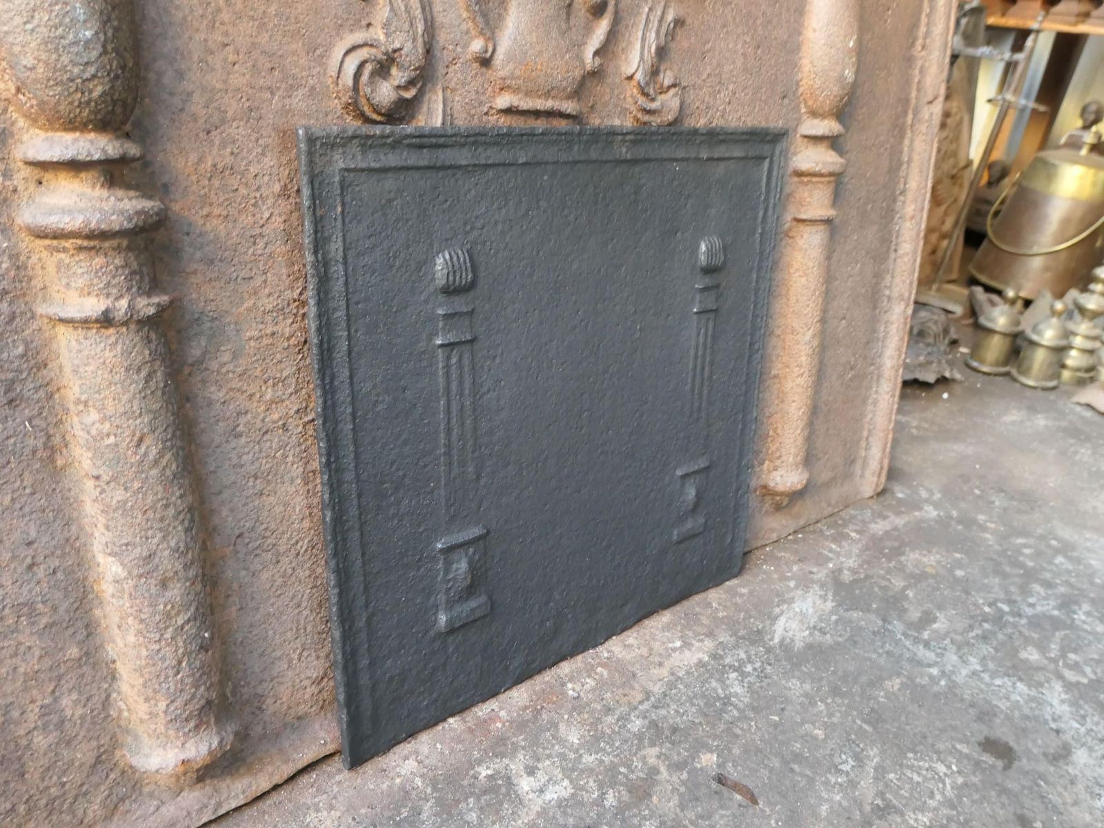 Small French 'Pillars Of Freedom' Fireback / Backsplash, Early 19th Century photo vintage
