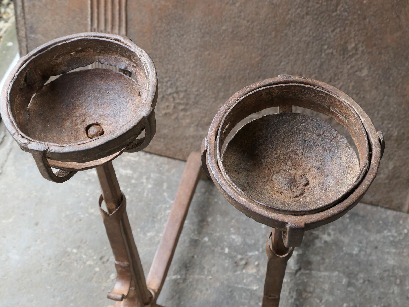 Hand Forged French Gothic Andirons Or Firedogs, 17th Century Period photo for sale
