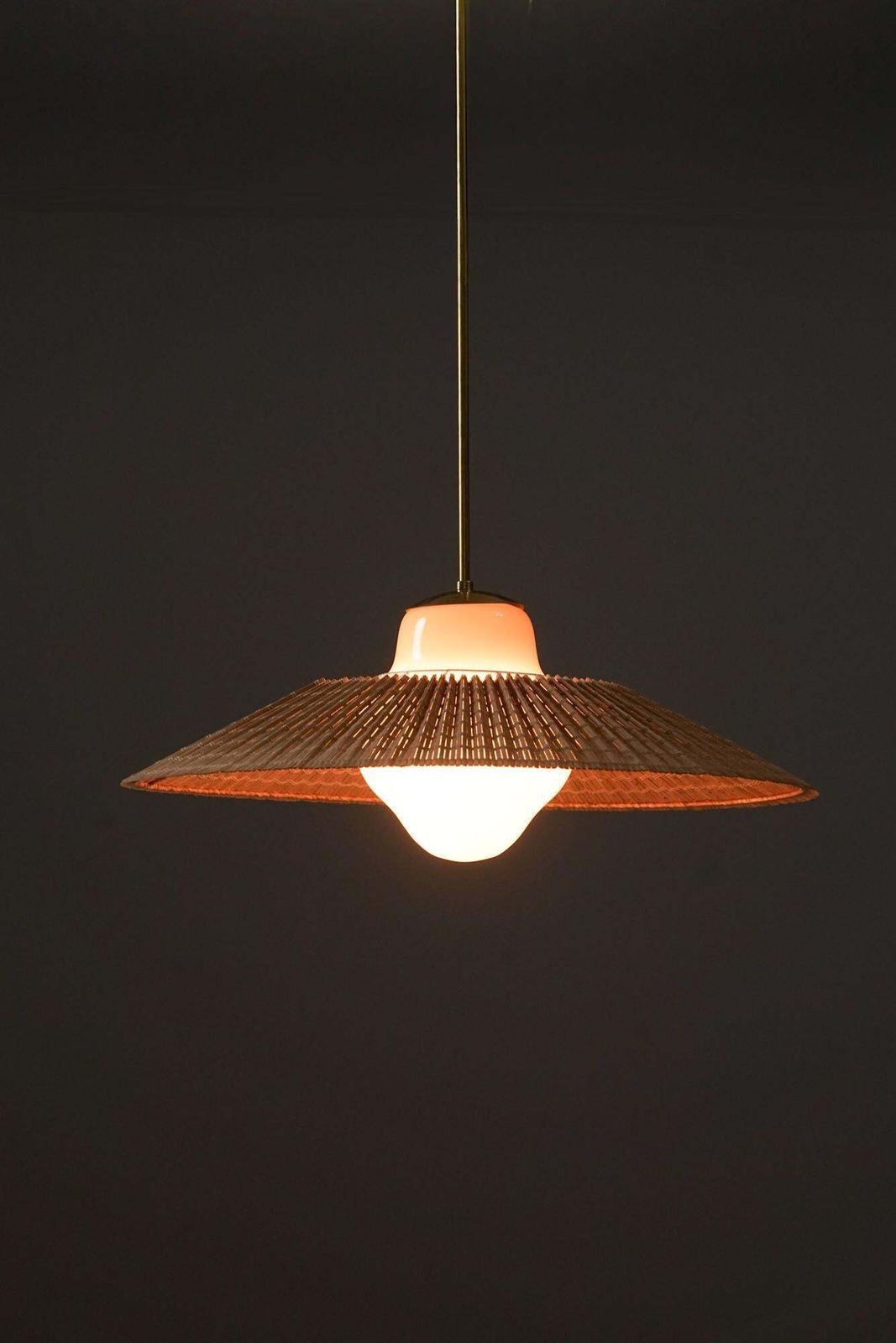 photo furniture Lisa Johansson Pape & Gunilla Jung Glass And Wooden Slat Pendant, 1940/1950s