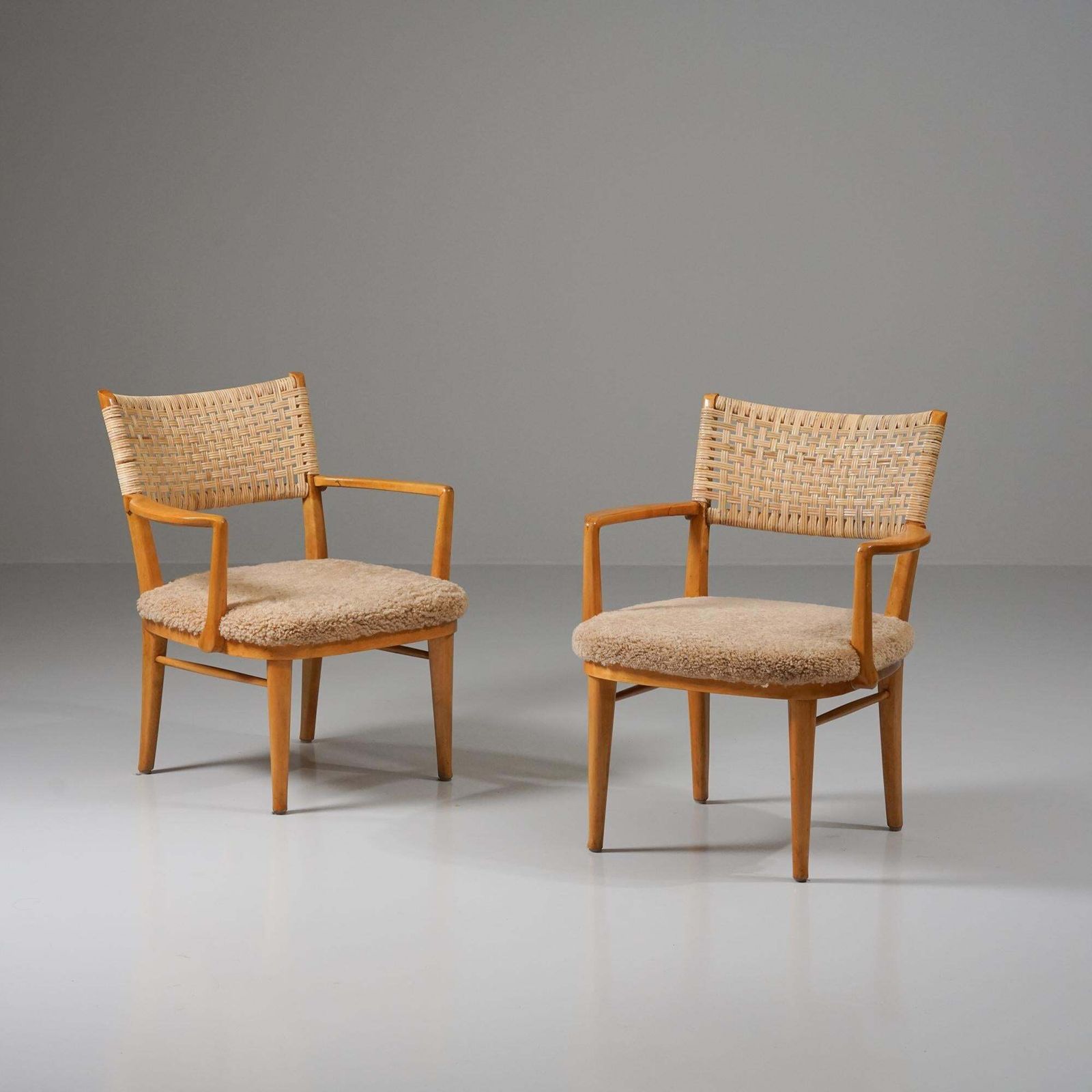 Set Of Two Rare Chairs In Shearling And Birch, Arttu Brummer, Finland, 1940s photo for sale