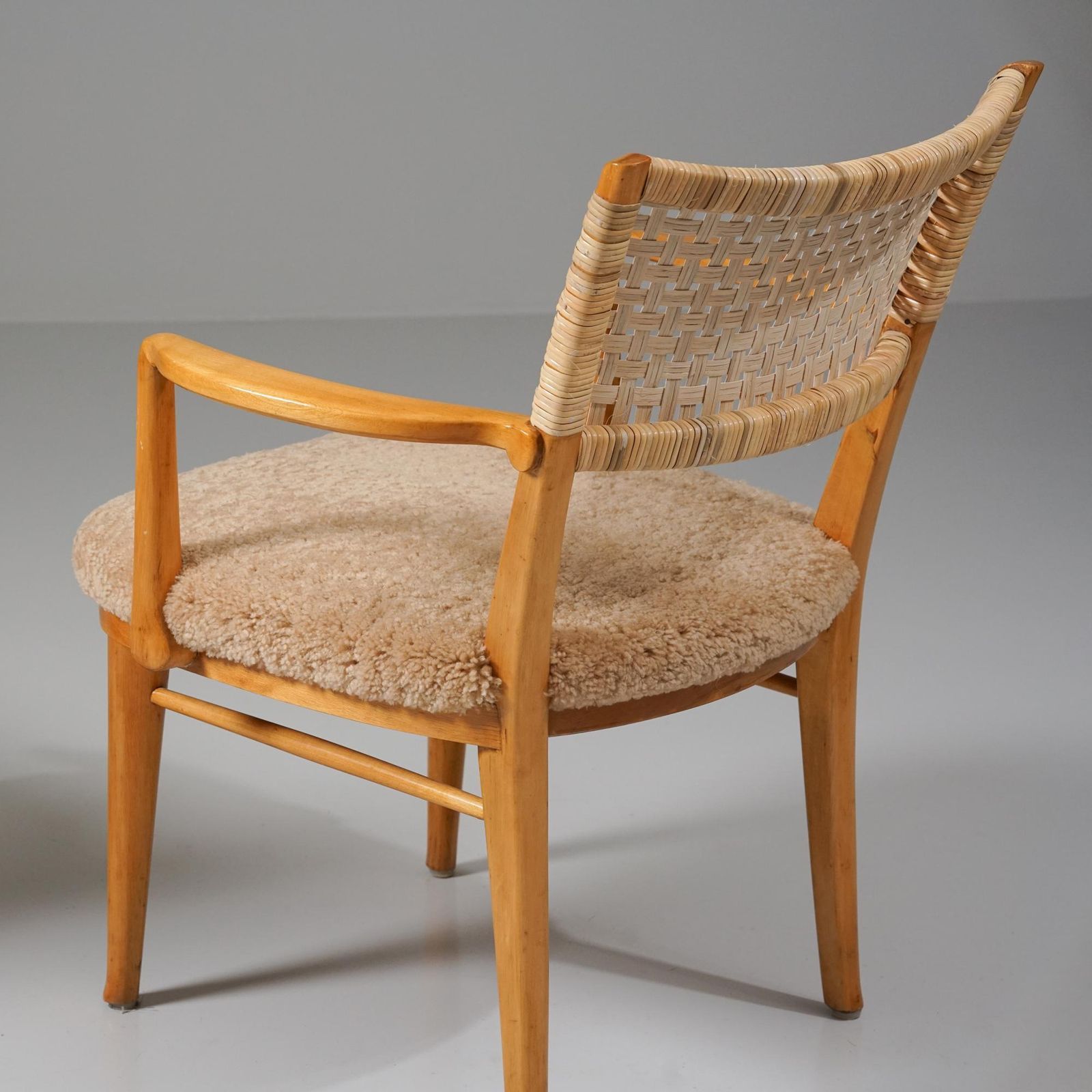 photo for sale Set Of Two Rare Chairs In Shearling And Birch, Arttu Brummer, Finland, 1940s