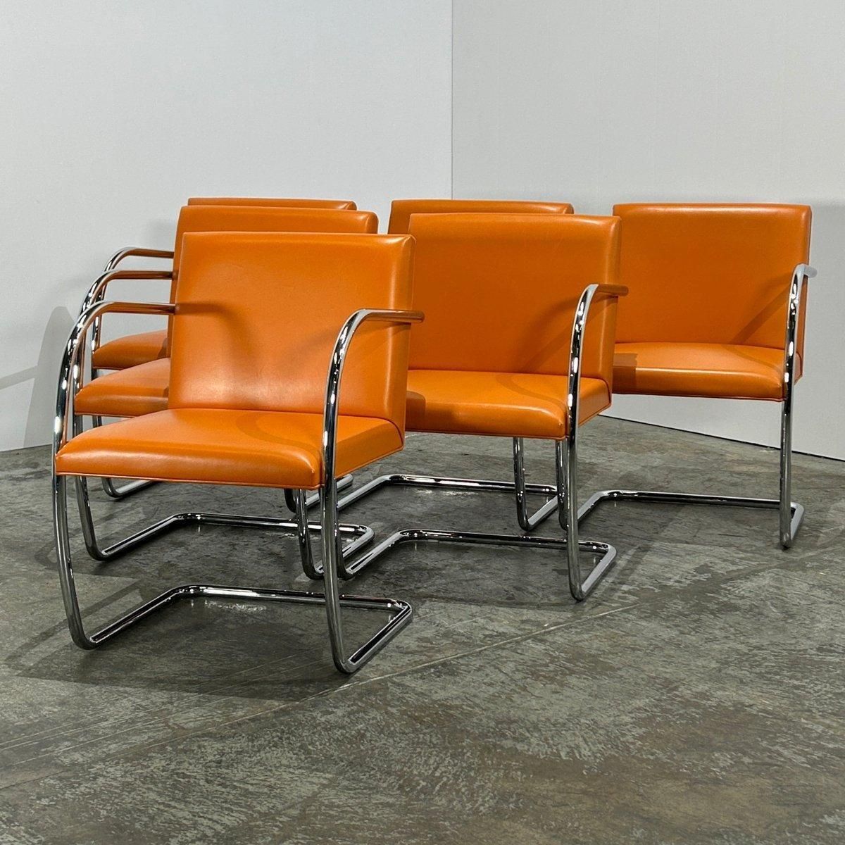 Knoll Brno Tubular Tan Orange Leather Chair By Ludwig Mies Van Der Rohe, Set (6) photo buy