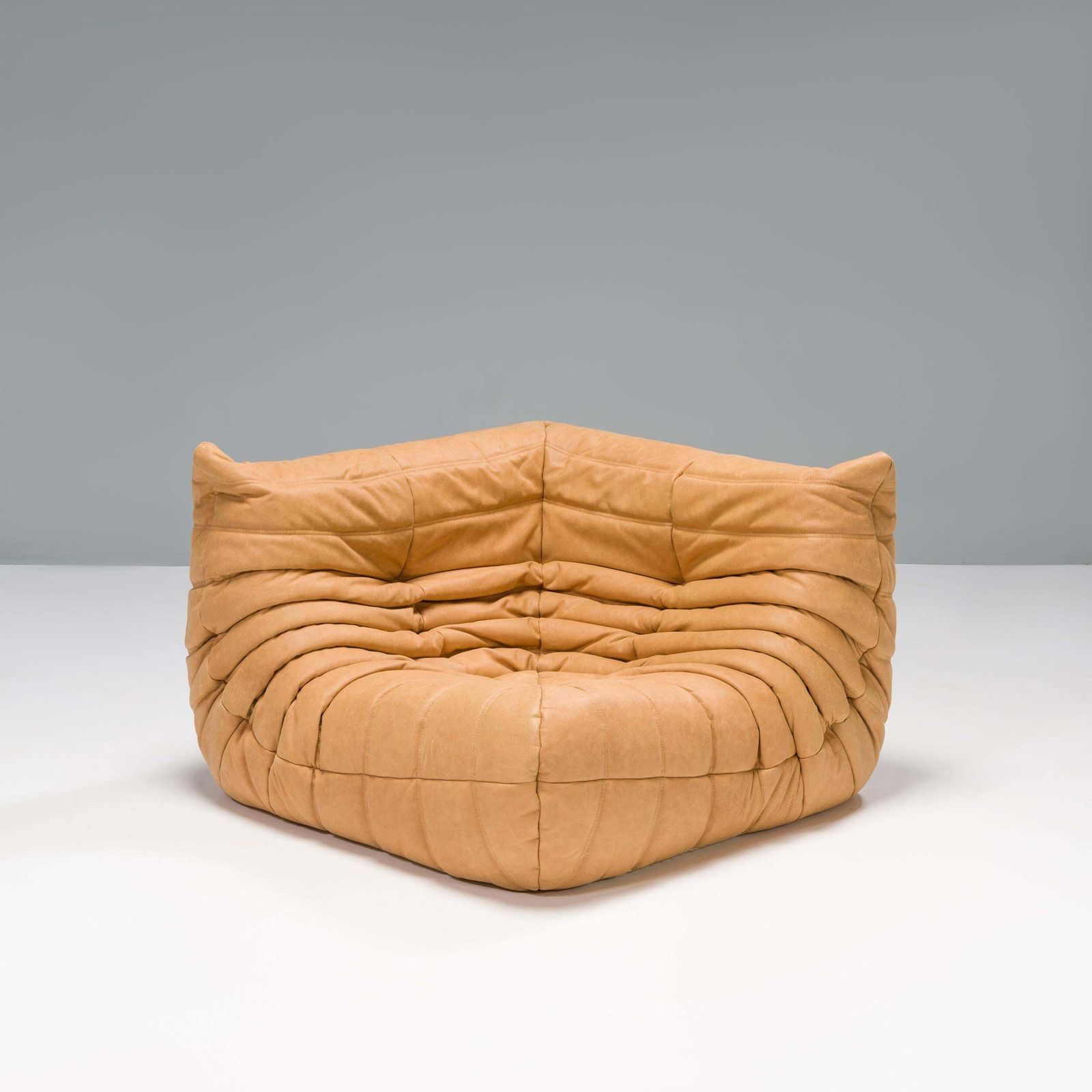Ligne Roset By Michel Ducaroy Camel Brown Leather Togo, Set Of Three photo vinterior
