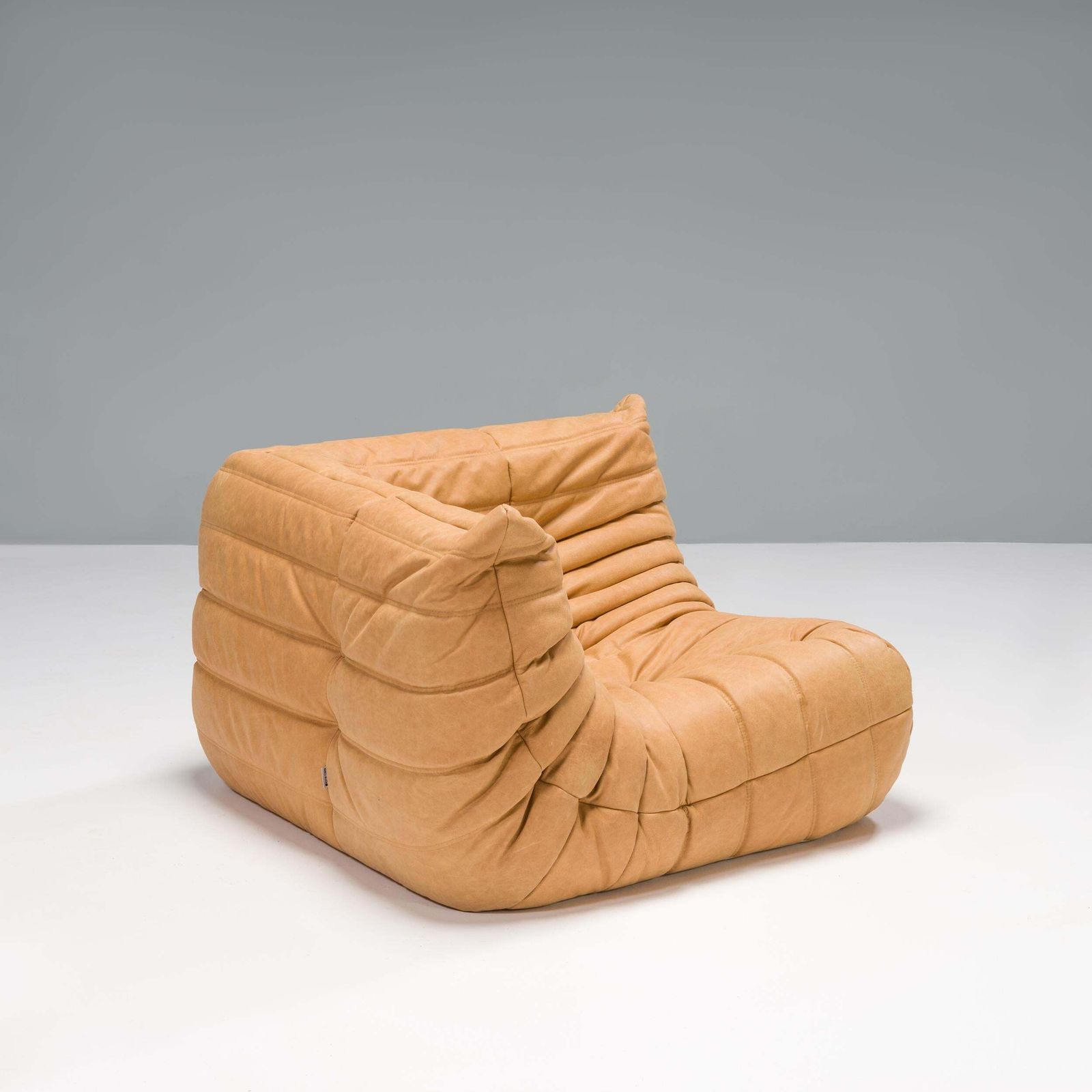 Ligne Roset By Michel Ducaroy Camel Brown Leather Togo, Set Of Three photo vintage