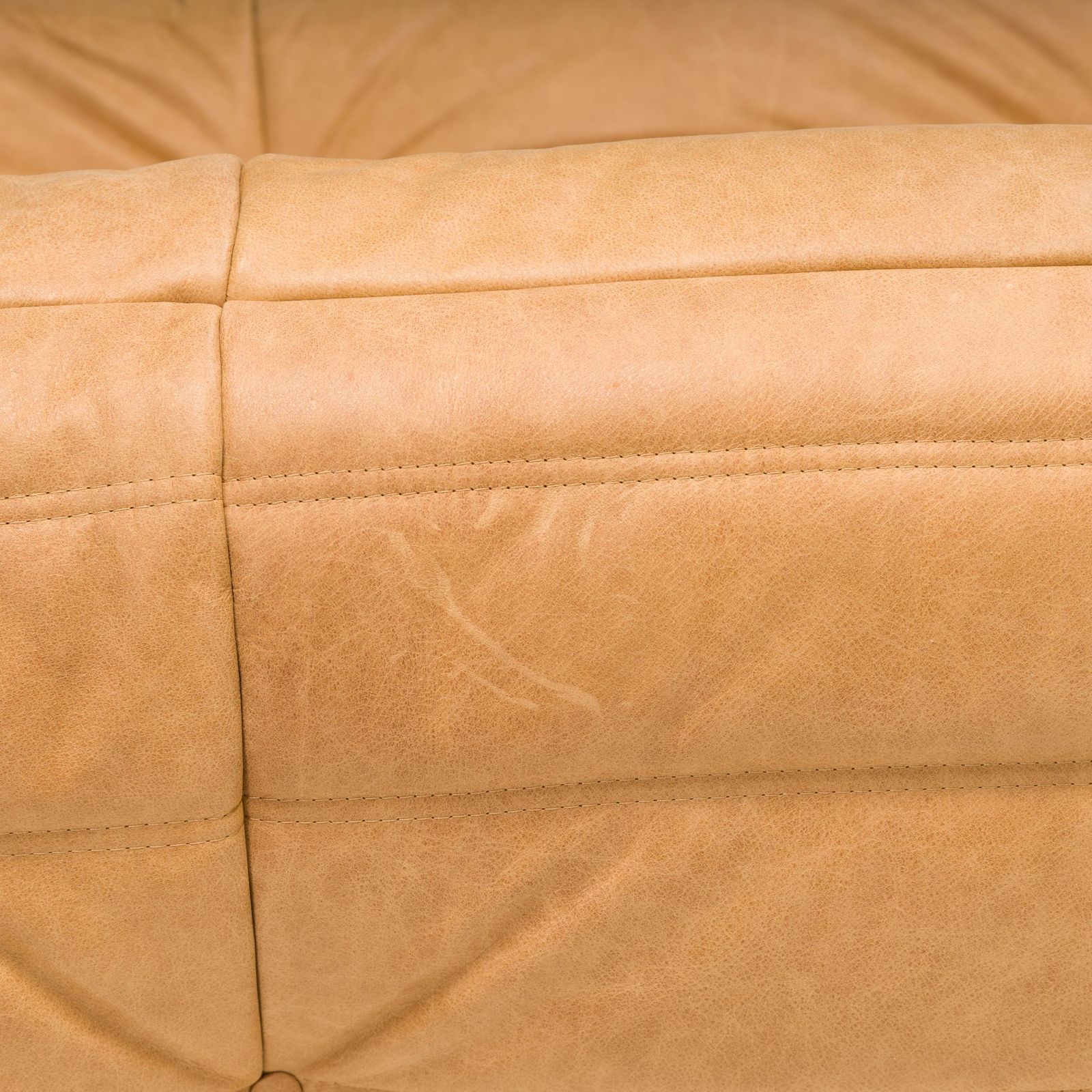 Furniture Ligne Roset By Michel Ducaroy Camel Brown Leather Togo, Set Of Three photo