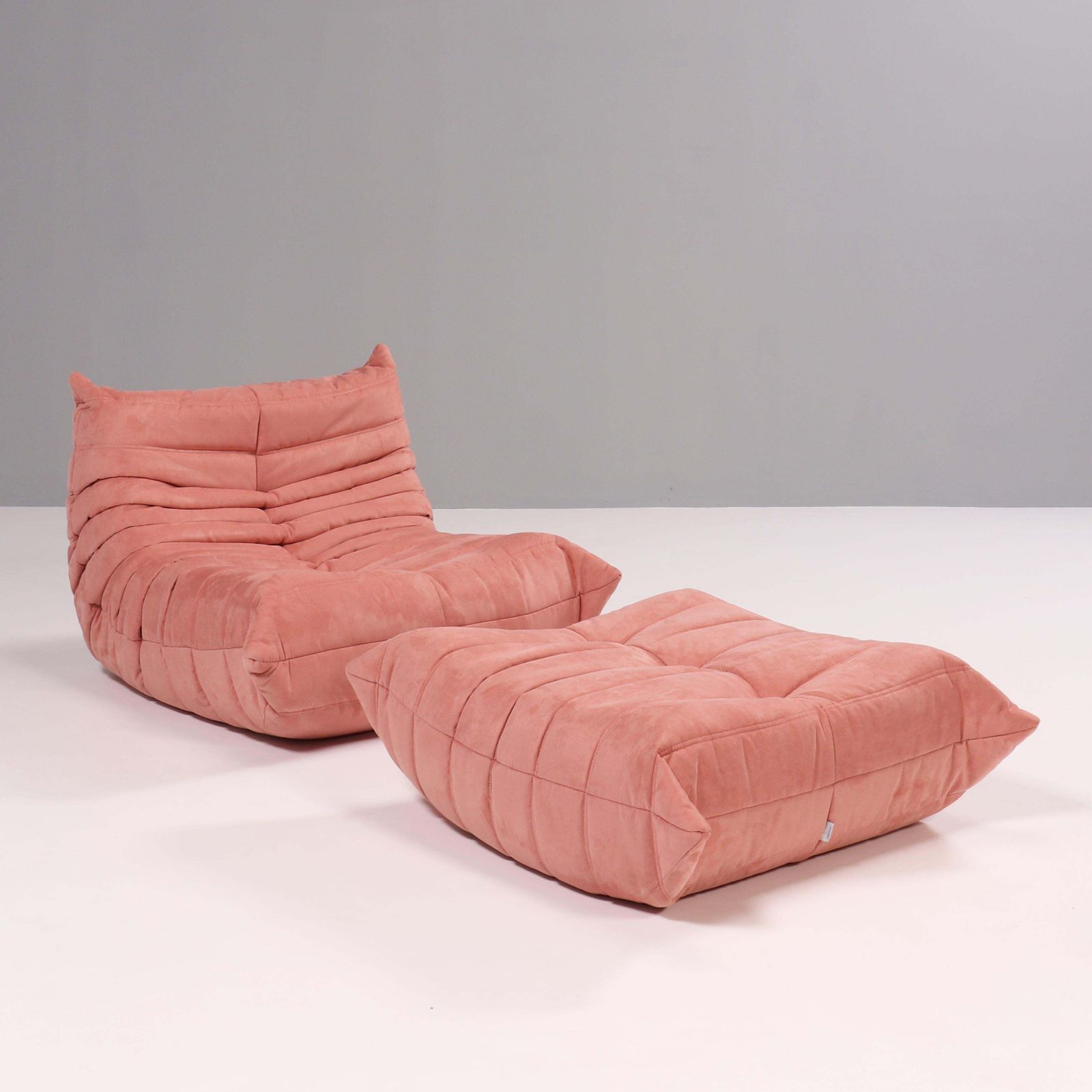 Ligne Roset Pink Togo Armchair And Footstool By Michel Ducaroy, Set Of Two photo vintage