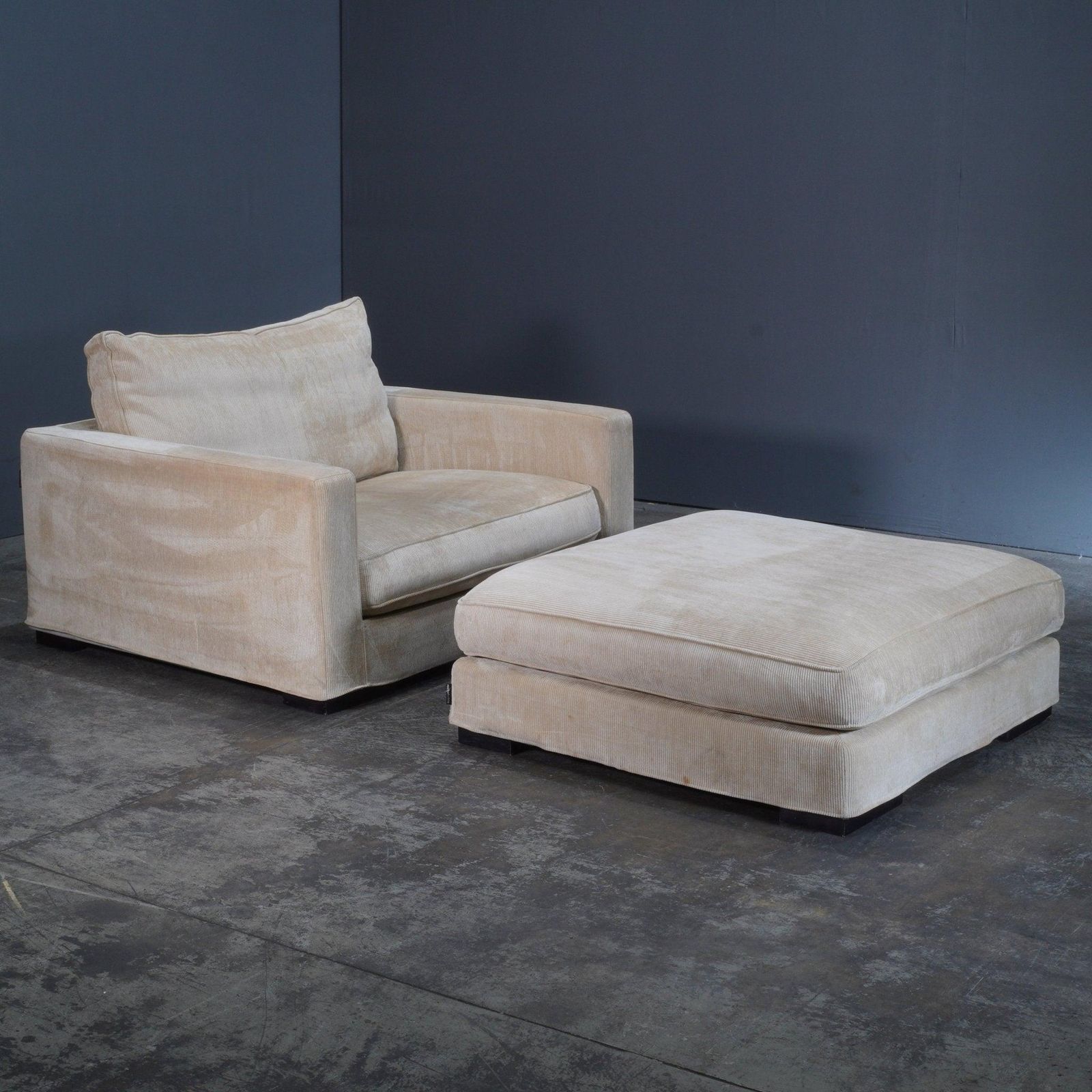 Roche Bobois Cream Cord Armchair And Footstool photo furniture