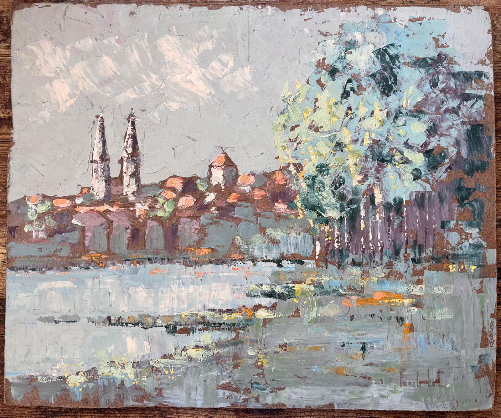 Fanch Lel French Post Impressionist Painting Of Mâcon And Twin Church Spires And River photo furniture