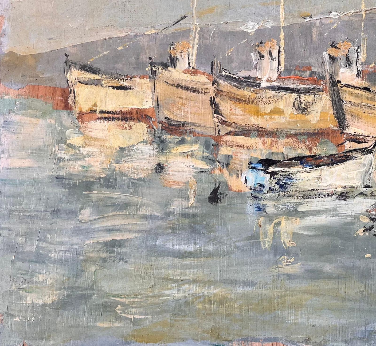 Fanch Lel French Impressionist Oil Painting Of Fishing Boats In Harbour With Reflections photo Art