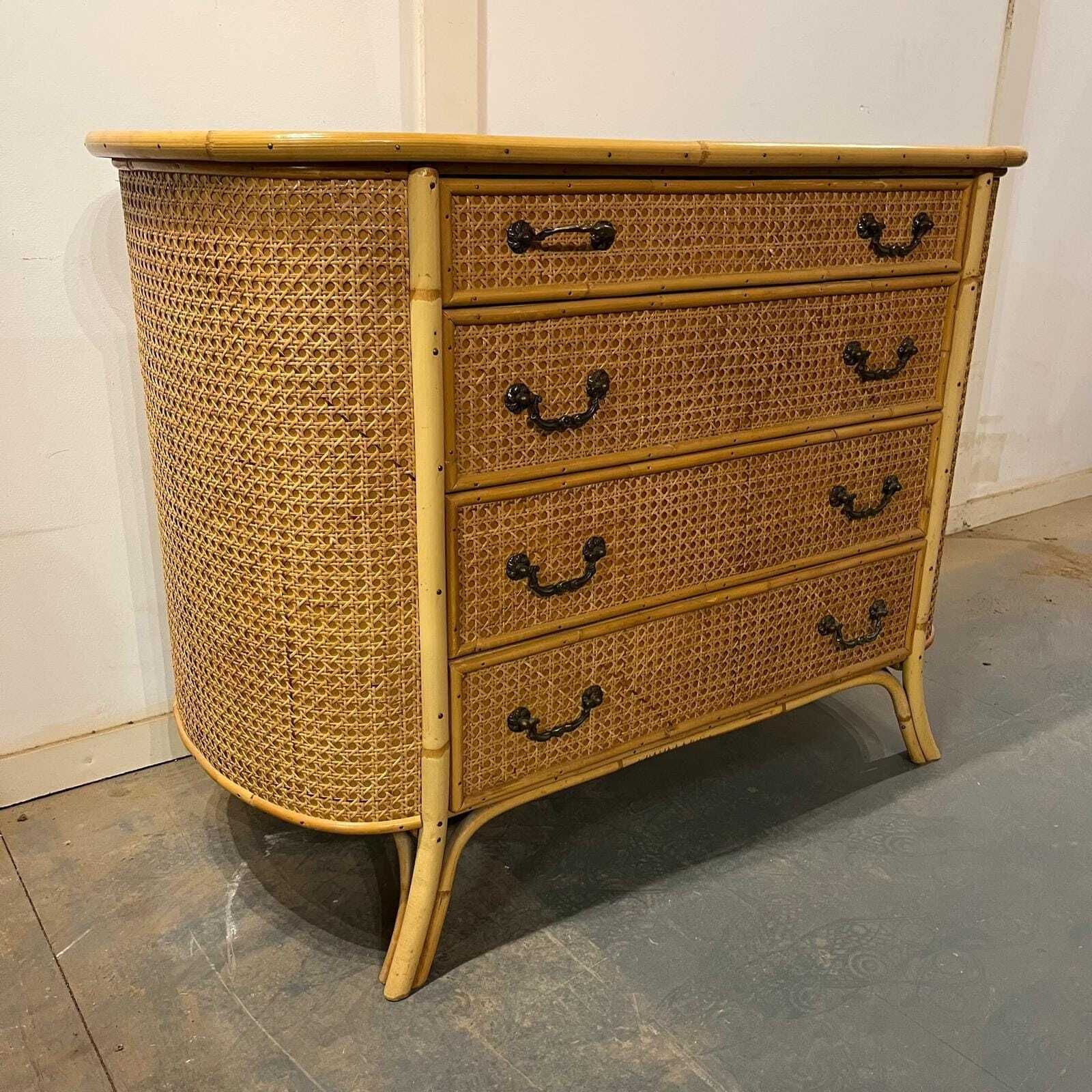 Bamboo And Cane Oval Chest With 4 Drawers photo furniture