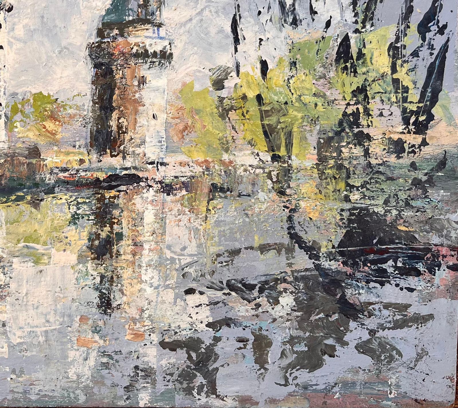 Fanch Lel French Impressionist Oil Of Twin Turrets And Trees Reflected In River Scene photo 640.0