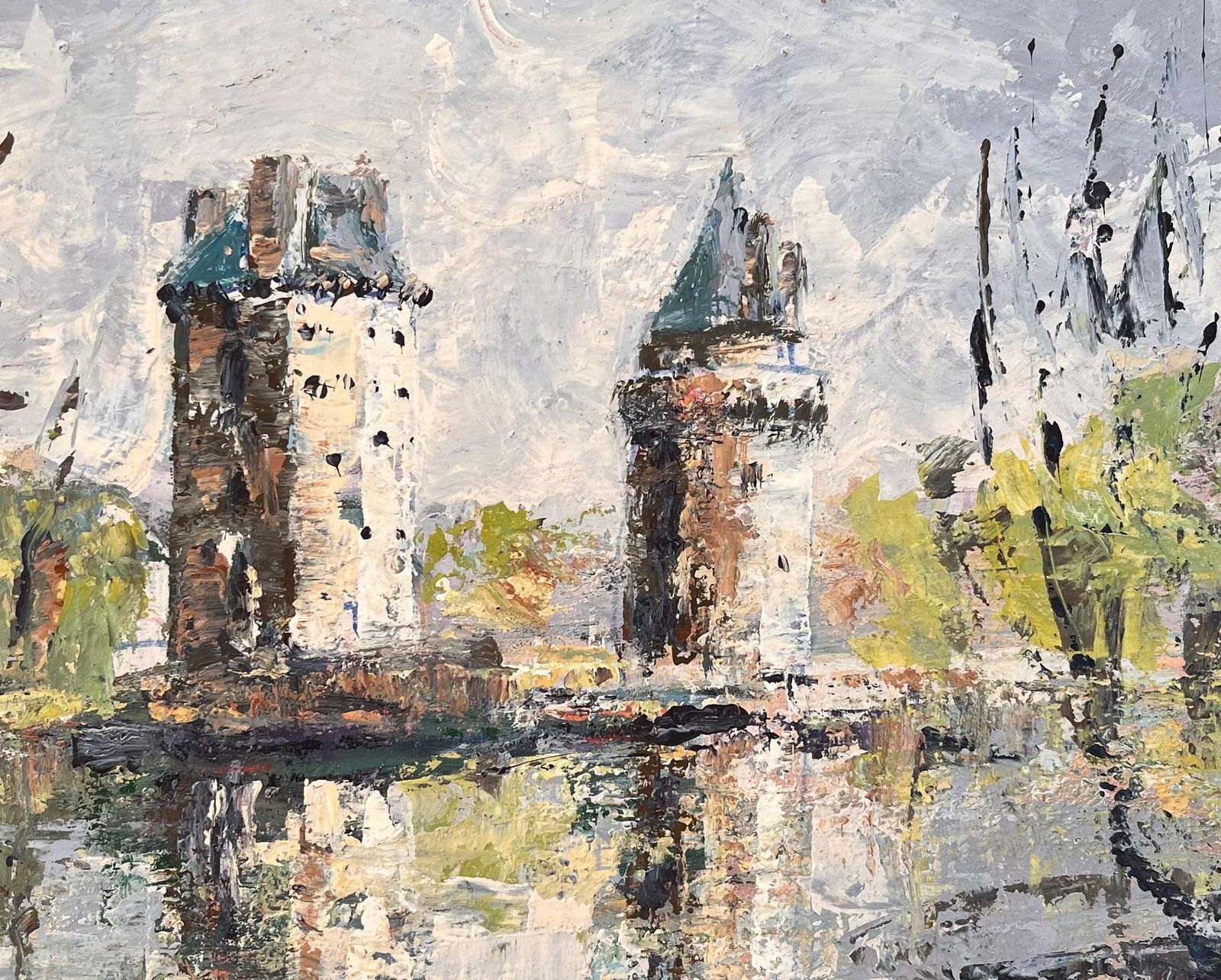 Fanch Lel French Impressionist Oil Of Twin Turrets And Trees Reflected In River Scene photo buy