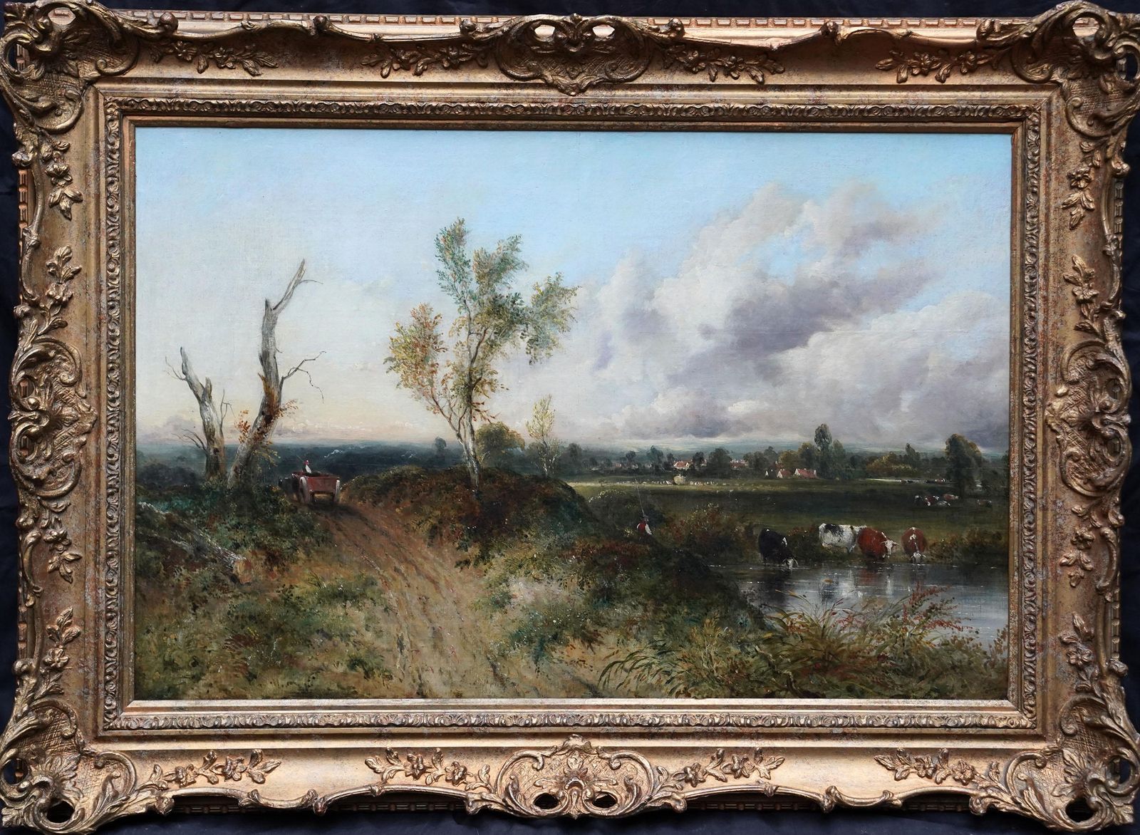 Frederick Waters Wattsdrover With Cattle In Landscape   British 19thc Victorian Art Oil Paintingcirca 1840