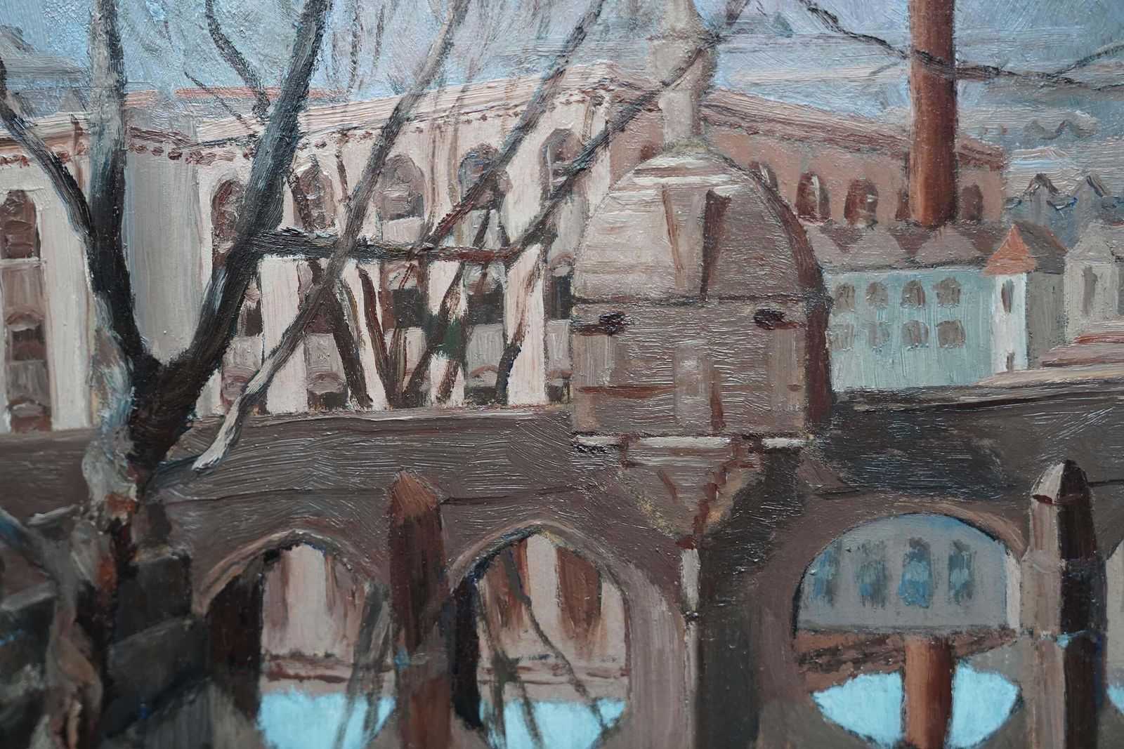 Ethelbert Whitebradford On Avon Bridge Landscape   British Post Impressionist Town Oil Paintingcirca 1940 photo Art