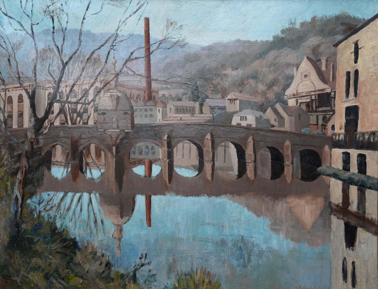 photo for sale Ethelbert Whitebradford On Avon Bridge Landscape   British Post Impressionist Town Oil Paintingcirca 1940