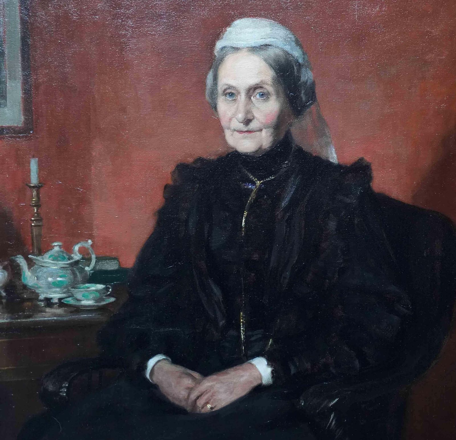 Arthur Percy Dixoninterior Portrait Of A Lady Taking Tea   Scottish Edwardian Art Oil Painting1906 photo for sale