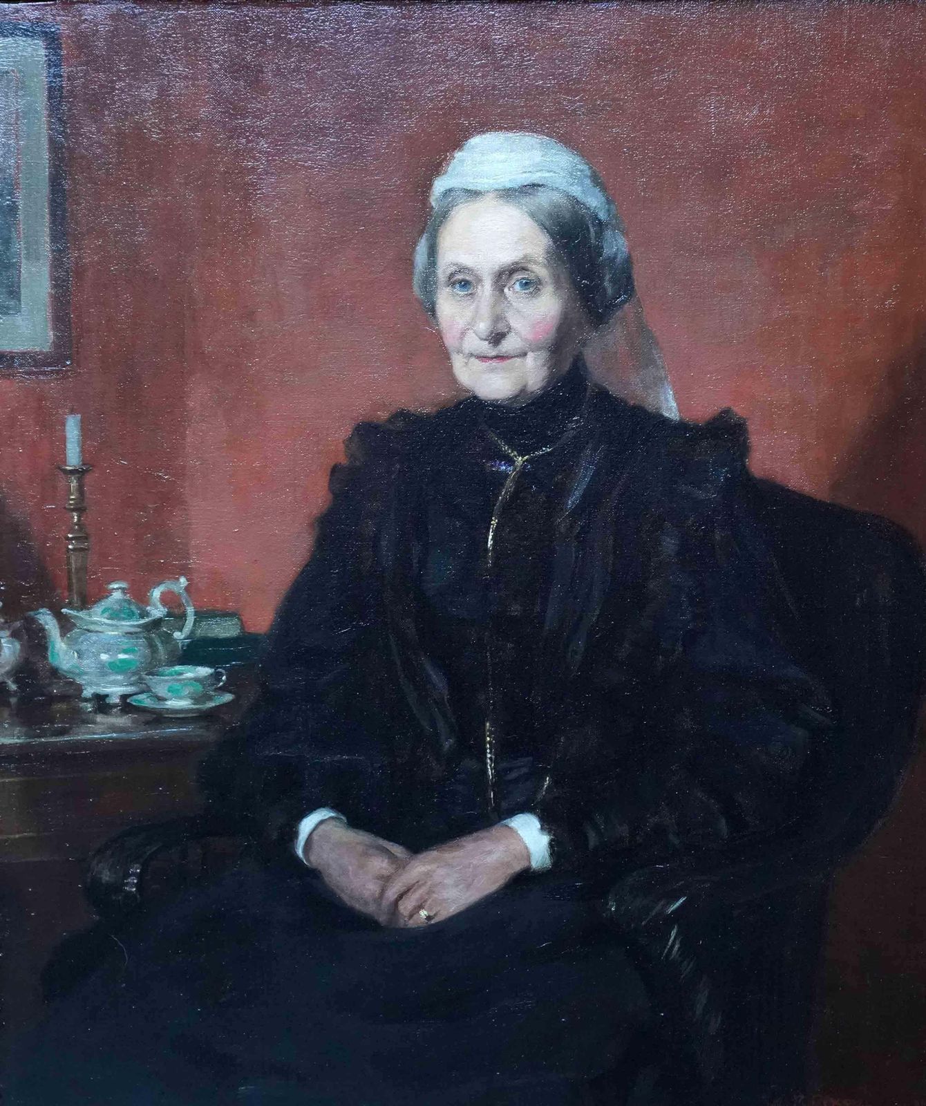 Art Arthur Percy Dixoninterior Portrait Of A Lady Taking Tea   Scottish Edwardian Art Oil Painting1906 photo
