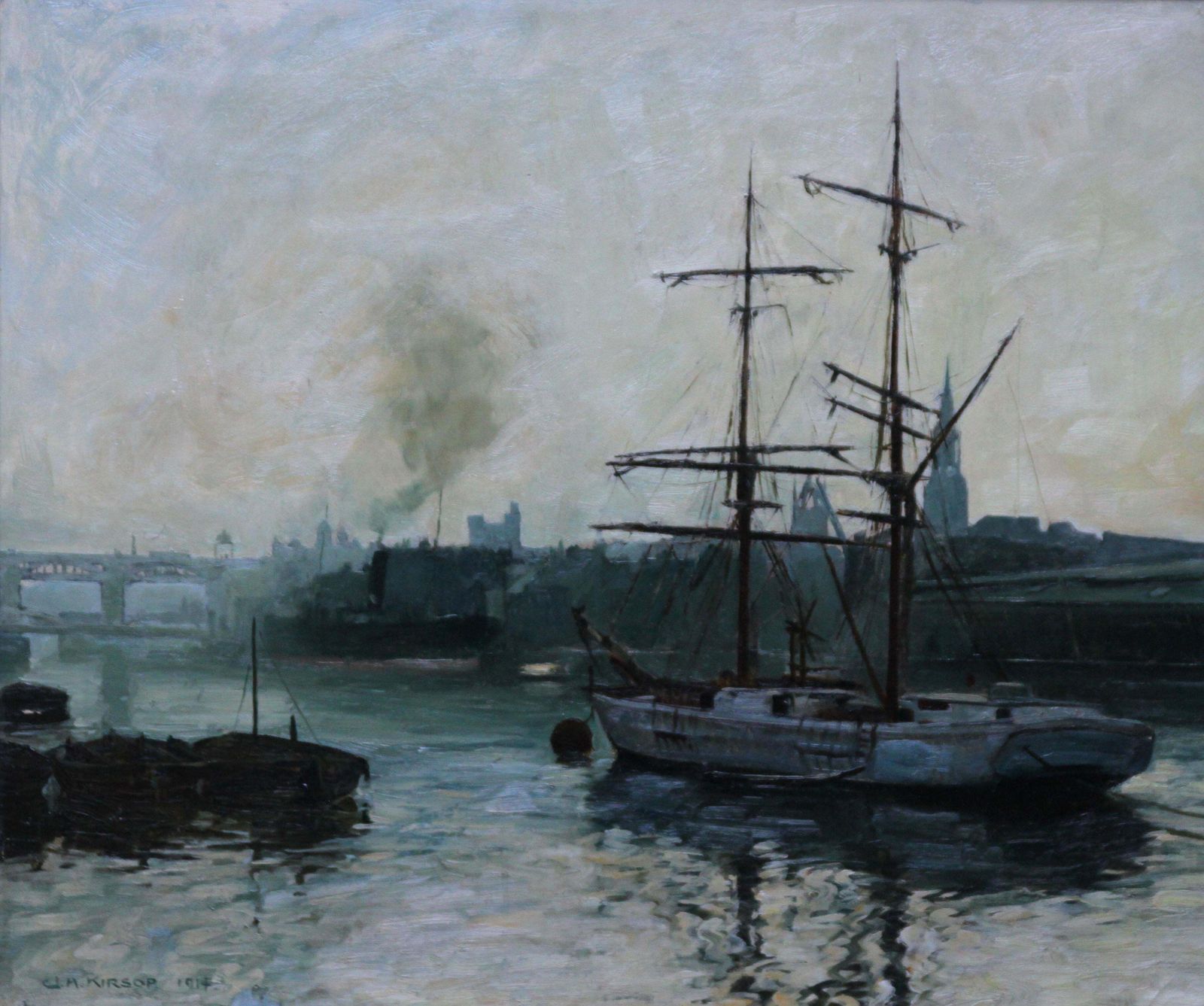 Joseph Henry Kirsopthe Port Of Newcastle Upon Tyne   British 1914 Marine Art Oil Painting1914 photo furniture