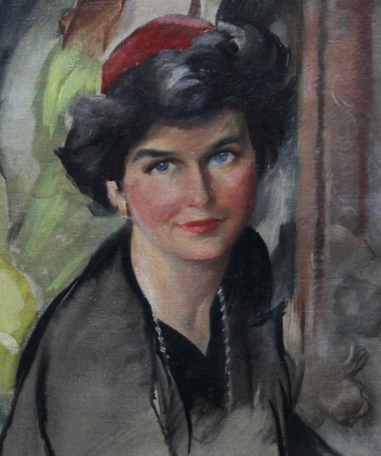 David L Swaseyportrait Of Woman In Red Hat   American 50s Art Post Impressionist Oil Paintingcirca 1953 photo for sale