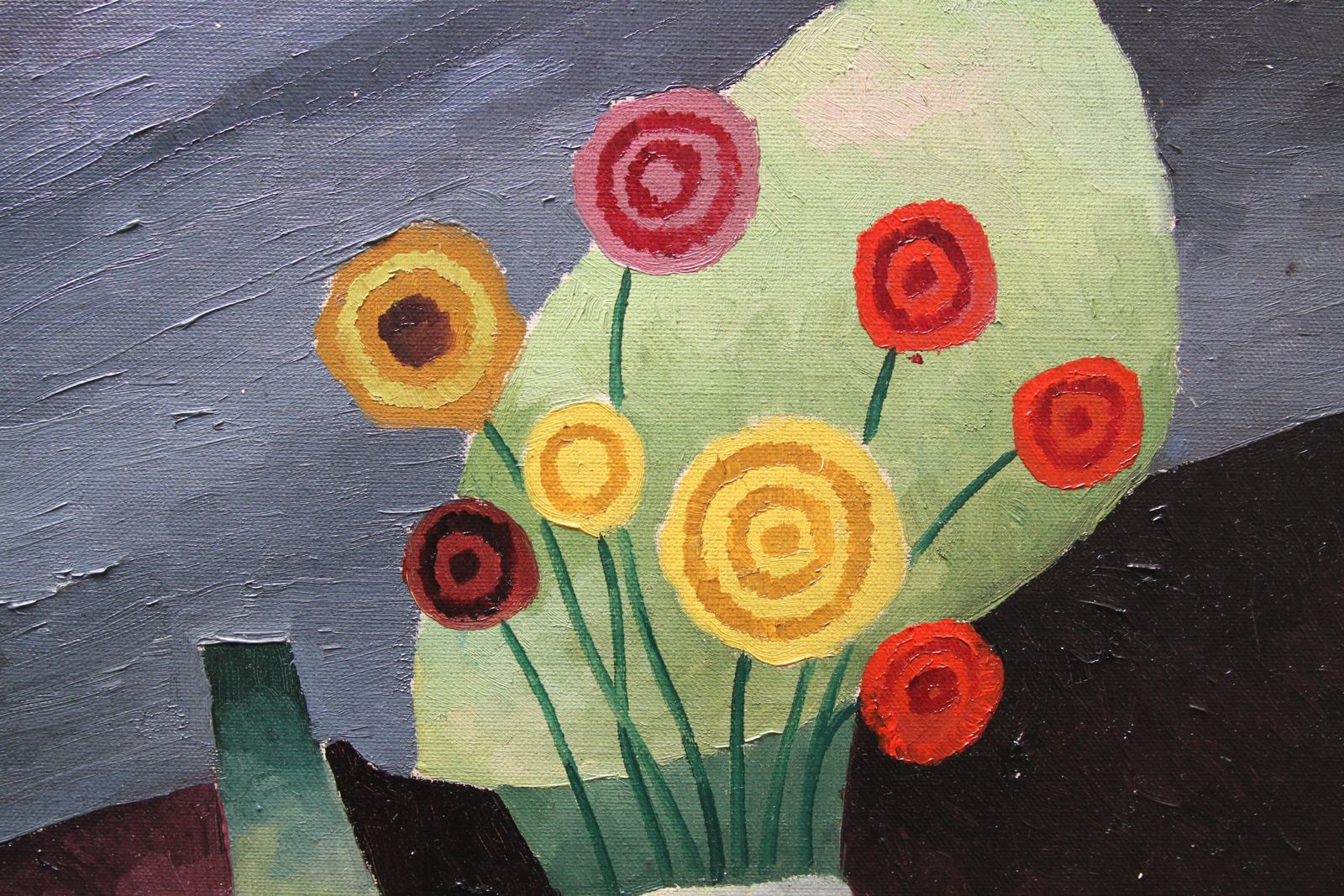 Paul Eareefloral Still Life   British Art 1930 Post Cubist Oil Painting Red Yellow Flowerscirca 1930 photo vintage