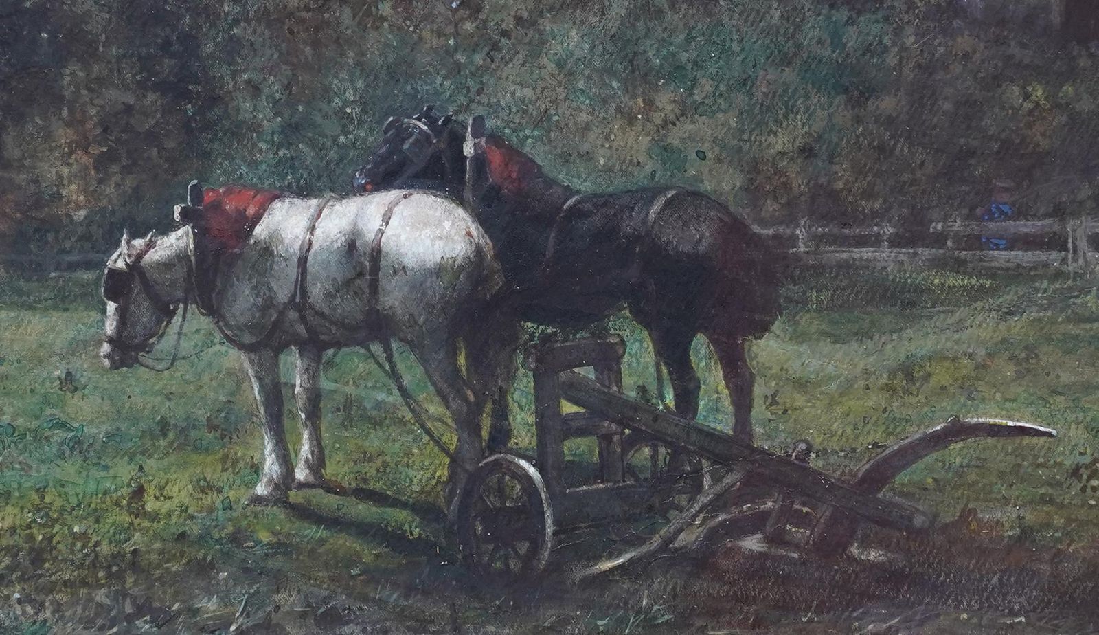 Johannes Martinus Vrolykworking Horses In A Landscape   Dutch Victorian Animal Art Equine W/C Painting1875 photo Art