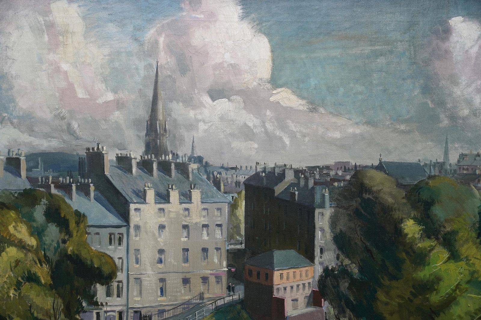 Harry Jefferson Barnesglasgow West End River Kelvin Townscape   Scottish 1950's Landscape Oil Paintingcirca 1950 photo Art