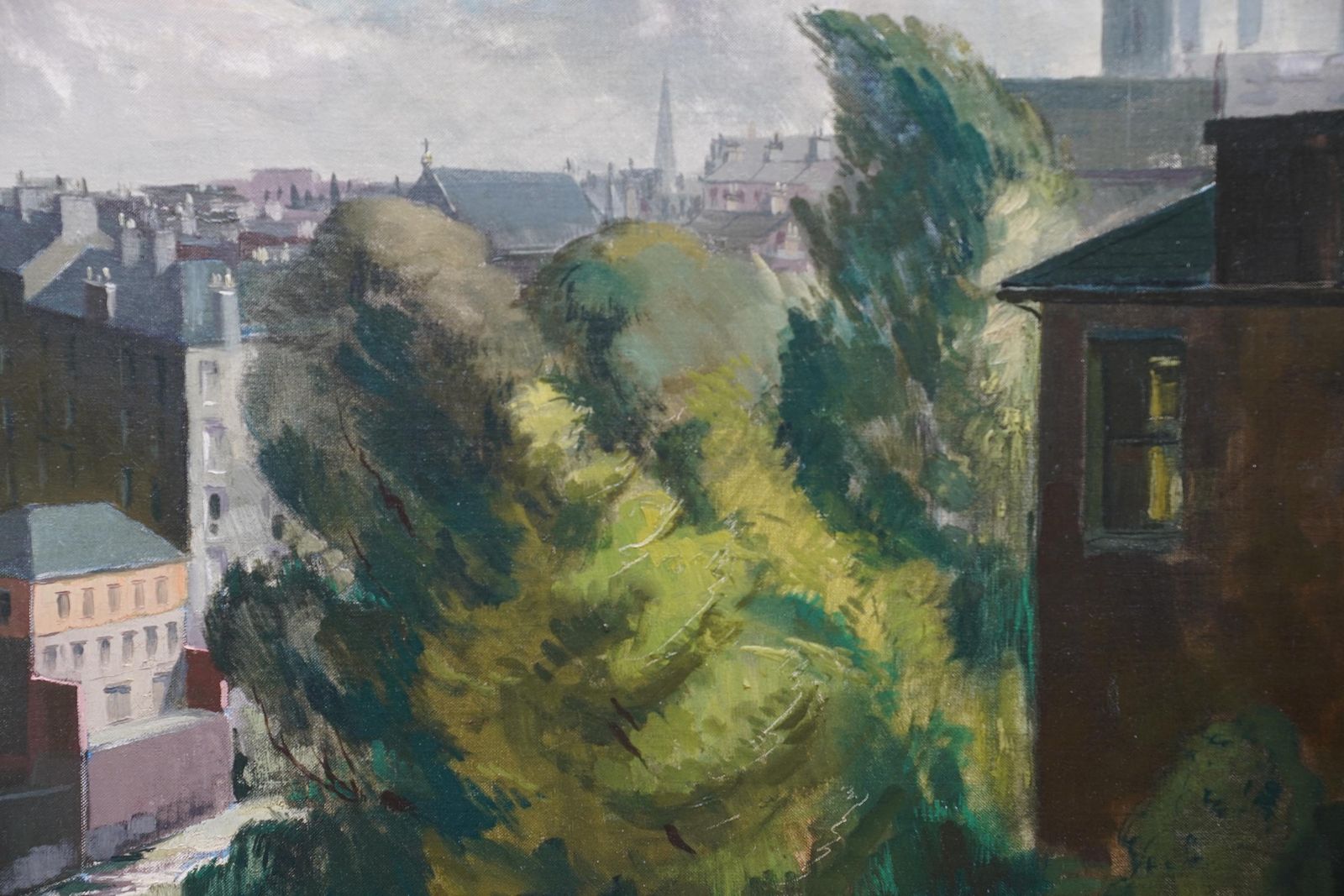 Harry Jefferson Barnesglasgow West End River Kelvin Townscape   Scottish 1950's Landscape Oil Paintingcirca 1950 photo 5609.0