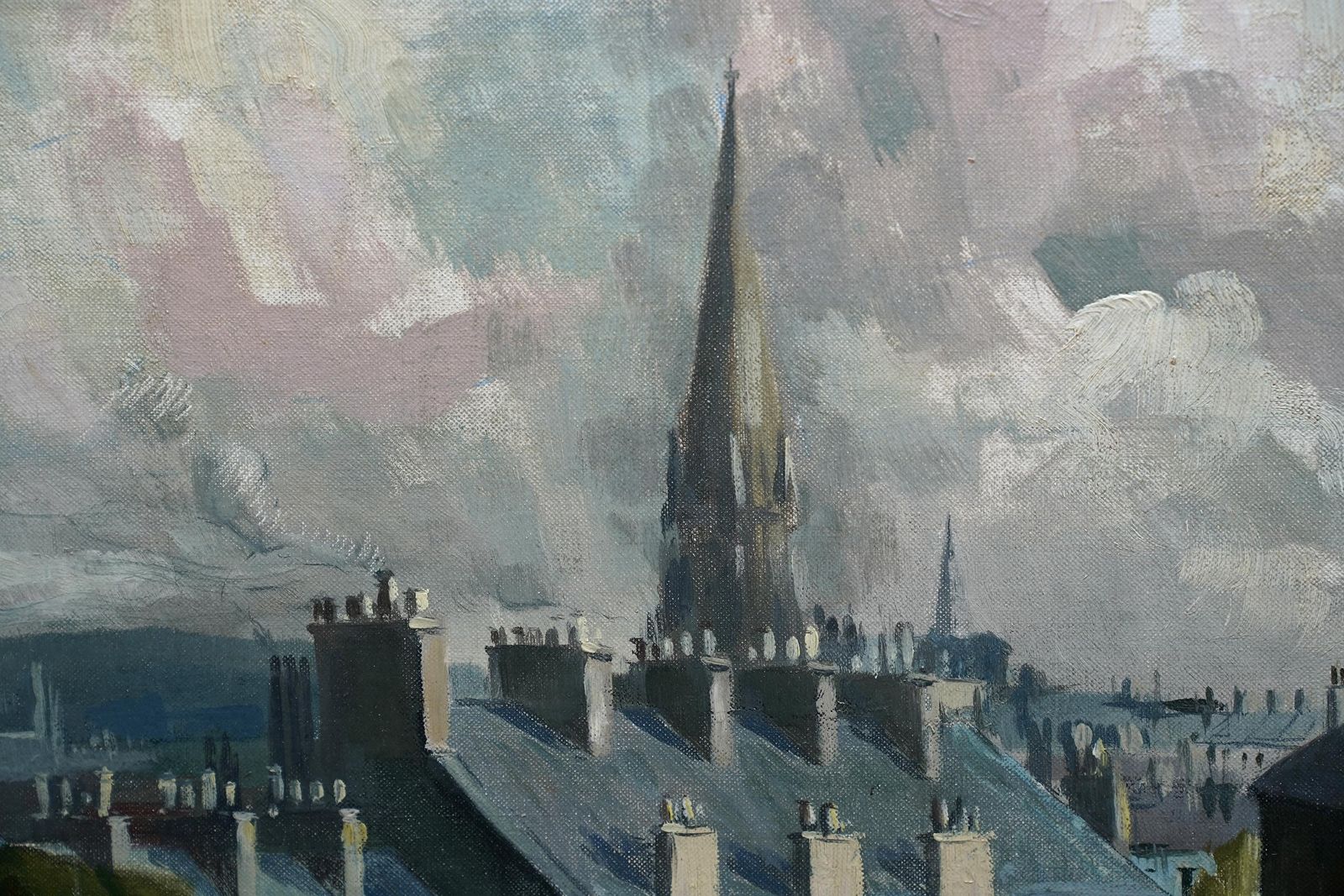 photo furniture Harry Jefferson Barnesglasgow West End River Kelvin Townscape   Scottish 1950's Landscape Oil Paintingcirca 1950