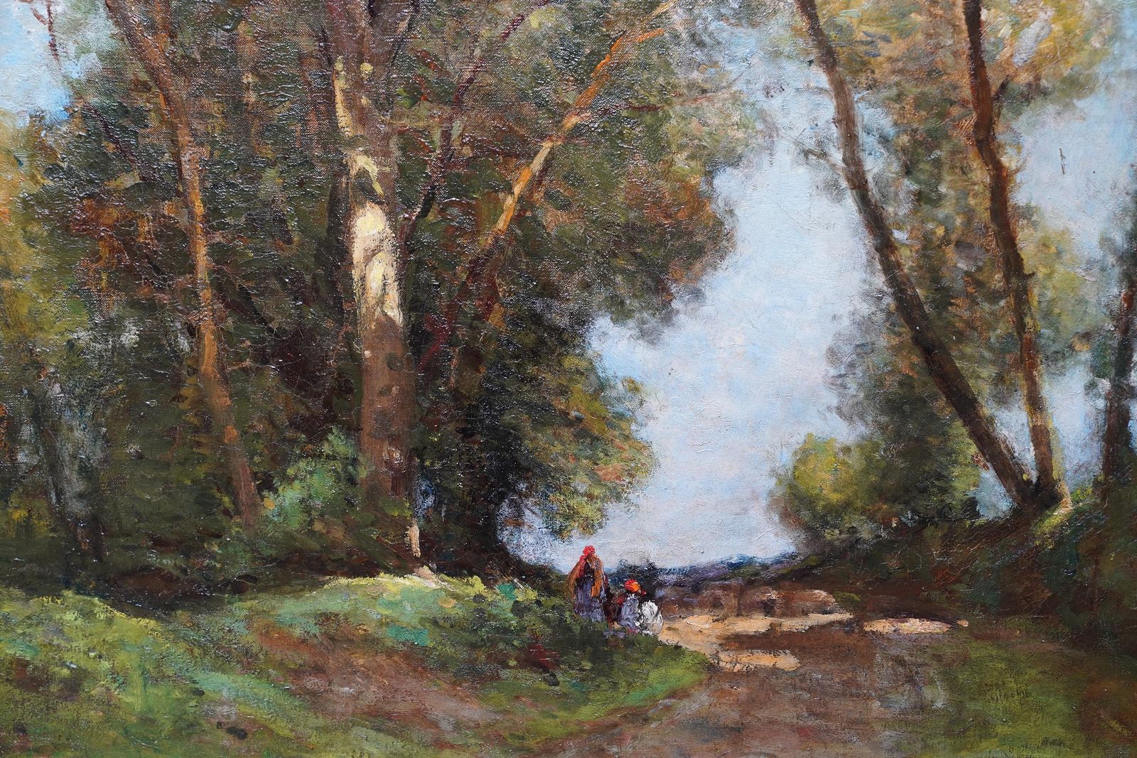 Figures On A Woodland Path   British Edwardian Art Landscape Oil Paintingcirca 1910 photo vintage