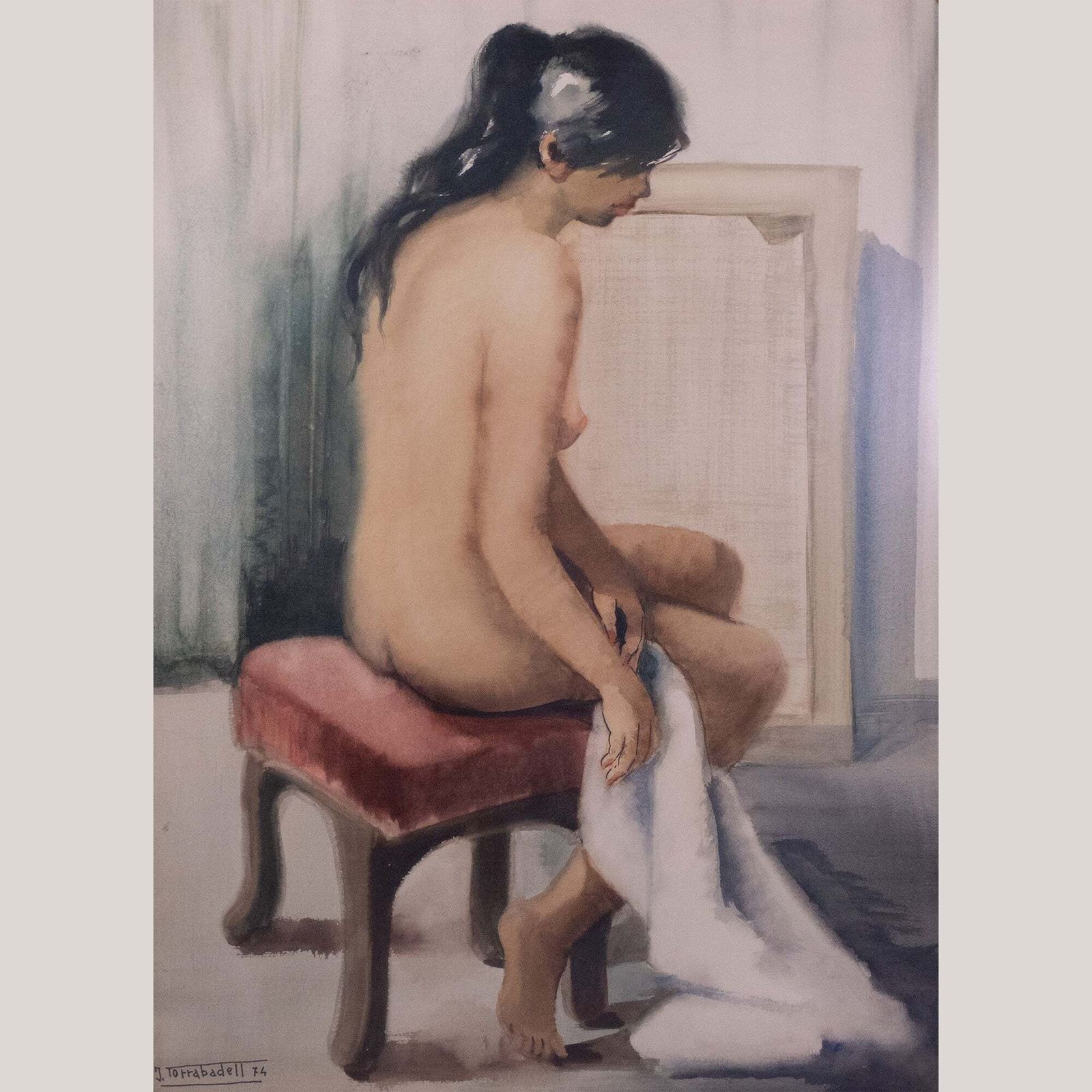 Zittend Naaktstudie – Pastel Op Papier Van J. Torrabadell