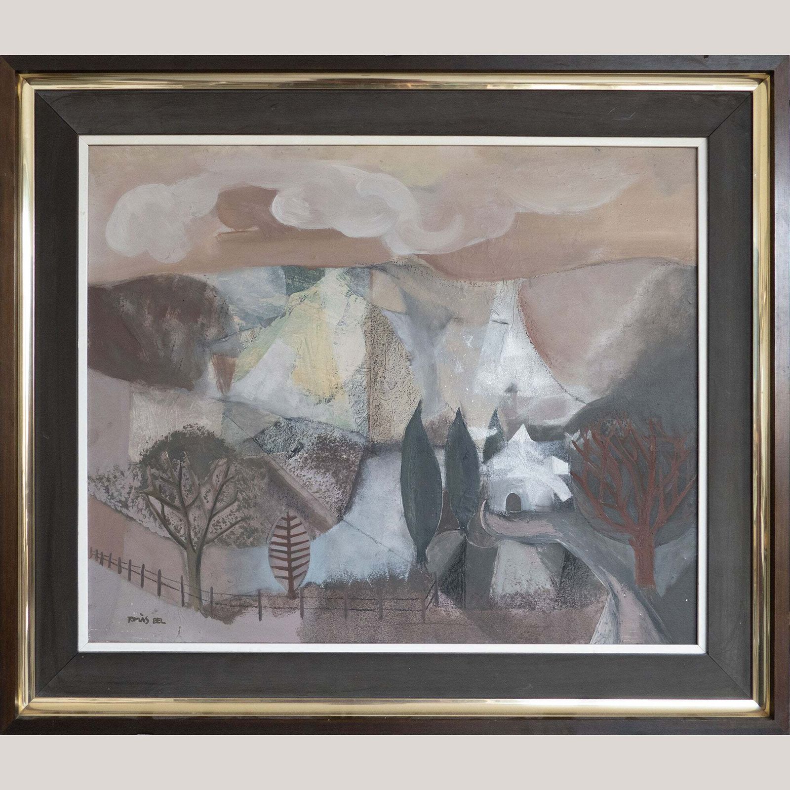 Mid Century Catalan Landscape – Original Mixed Media By Tomàs Bel photo for sale