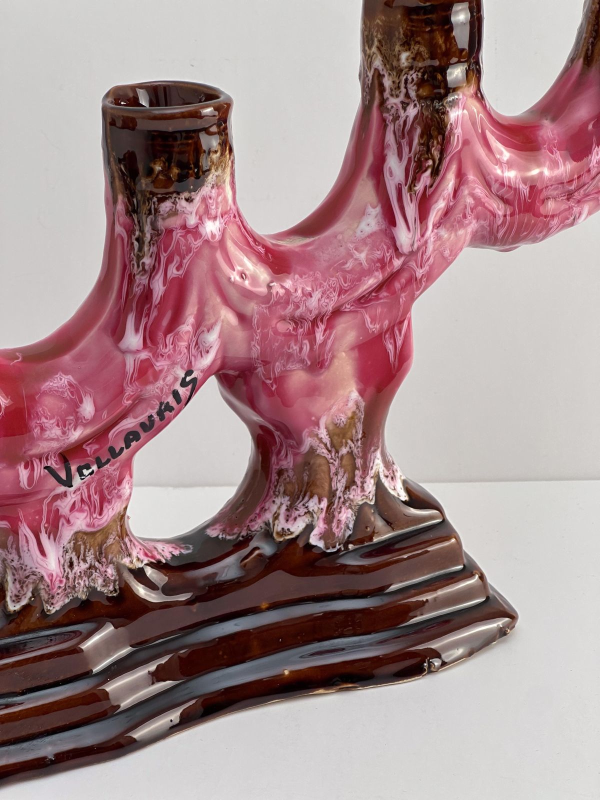 Vallauris, Vintage Candelabra, Pink Brown Glaze Ceramic, C.1960s France photo furniture