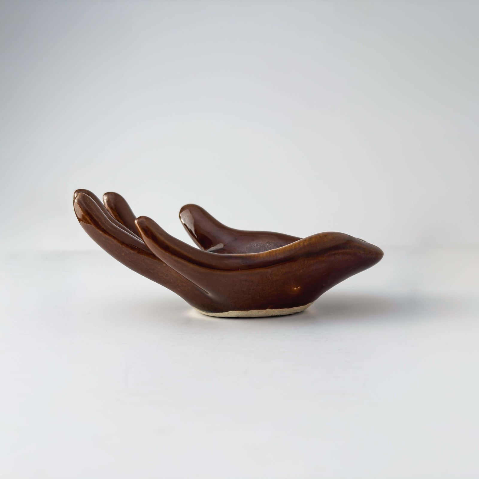Vallauris Hand Shaped Ceramic Dish, Brown & Amber Glaze, France, C. 1960s photo vinterior