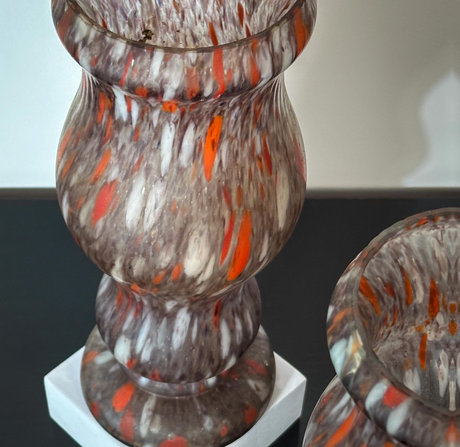 Pair Of 1930s French Art Deco Marbled Glass Vases photo vintage