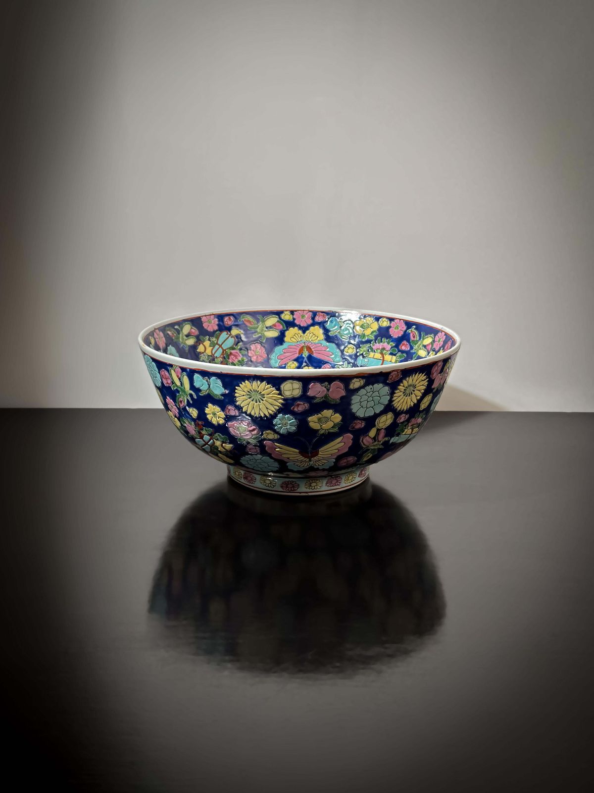 Chinese ‘Yongzheng Style’ Famille Rose Porcelain Punch Bowl Circa 1950s photo vinterior