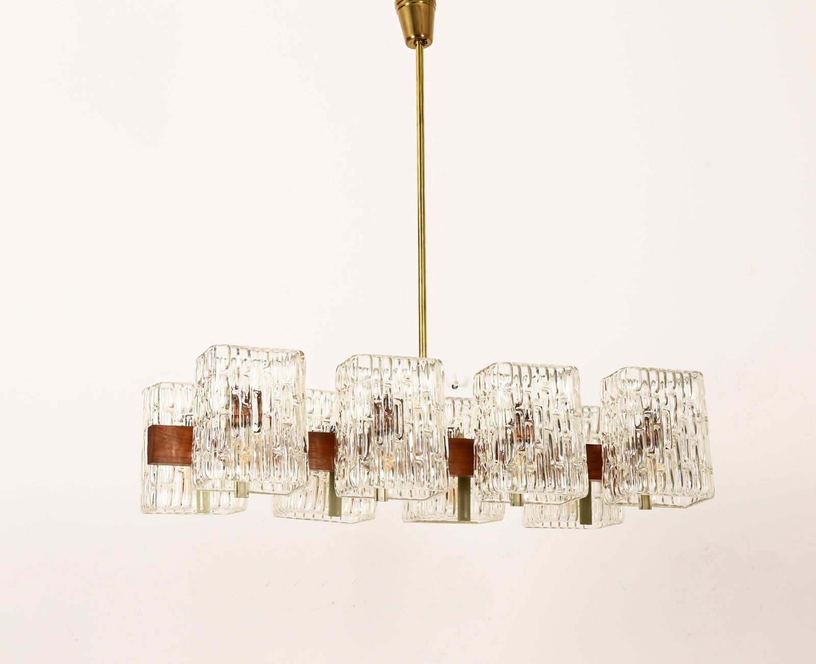 Austrian Walnut/Brass Chandelier With Pressed Glass Shades By Rupert Nikoll photo furniture