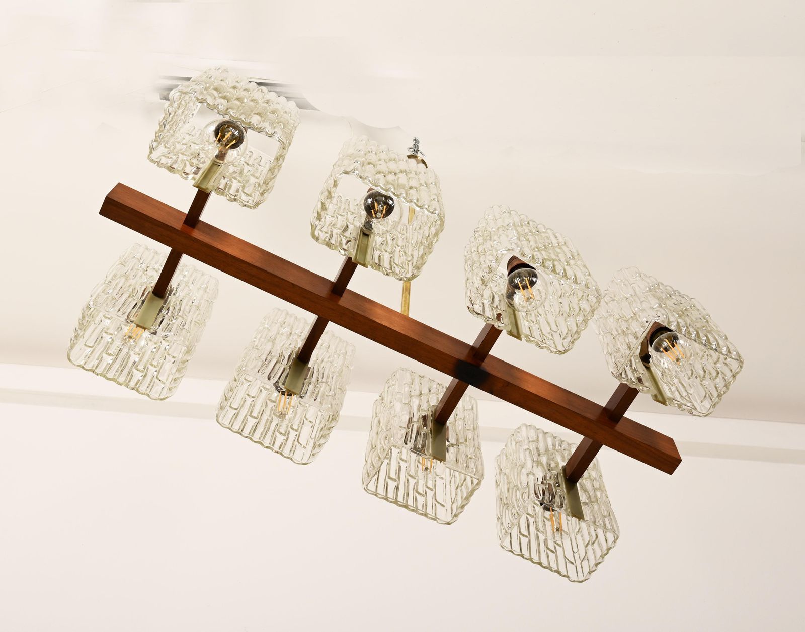 Austrian Walnut/Brass Chandelier With Pressed Glass Shades By Rupert Nikoll photo 3697.0
