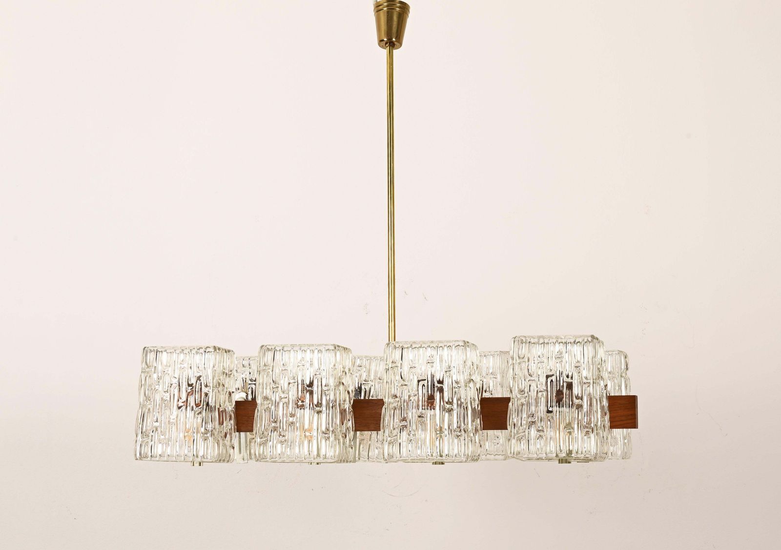 3697.0 Austrian Walnut/Brass Chandelier With Pressed Glass Shades By Rupert Nikoll photo
