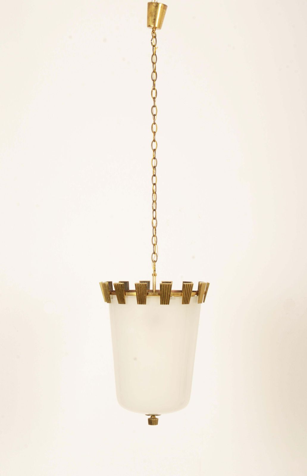 Large Brass And Opaline Glass Pendant Lamp By Oswald Haerdtl photo for sale