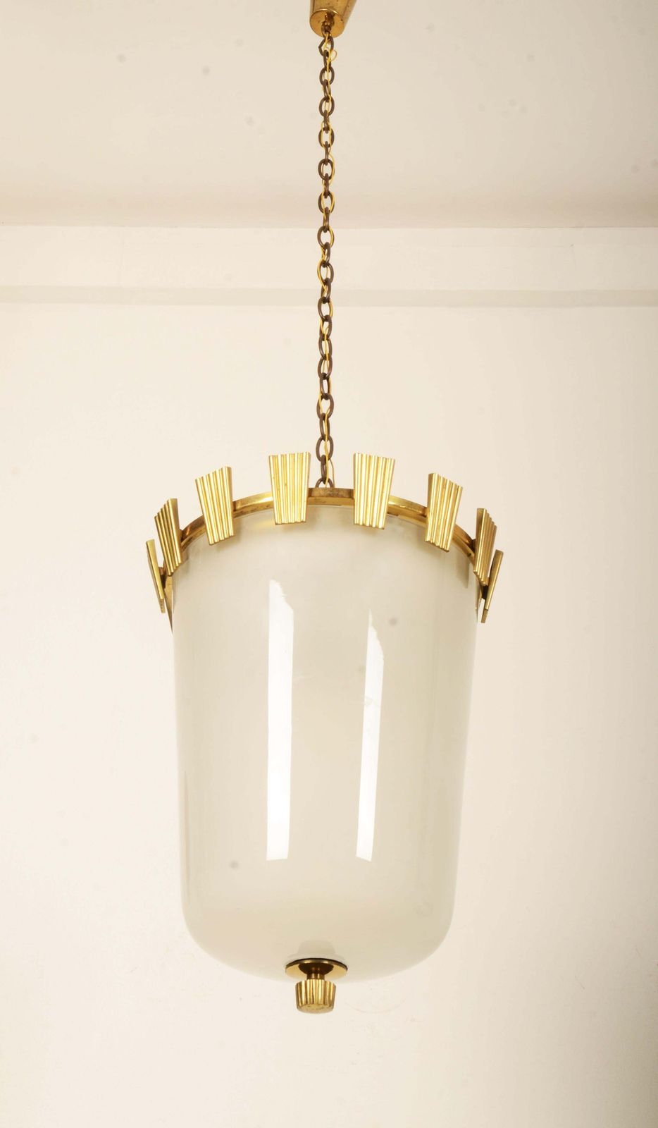 Large Brass And Opaline Glass Pendant Lamp By Oswald Haerdtl photo vinterior