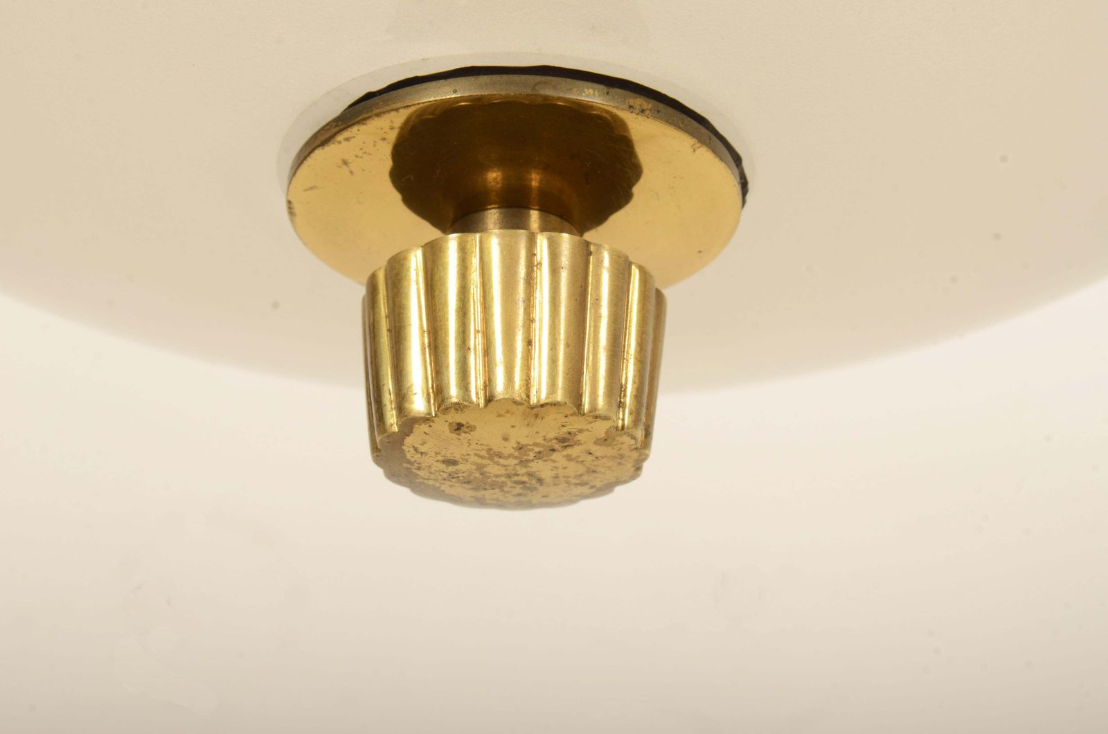photo buy Large Brass And Opaline Glass Pendant Lamp By Oswald Haerdtl