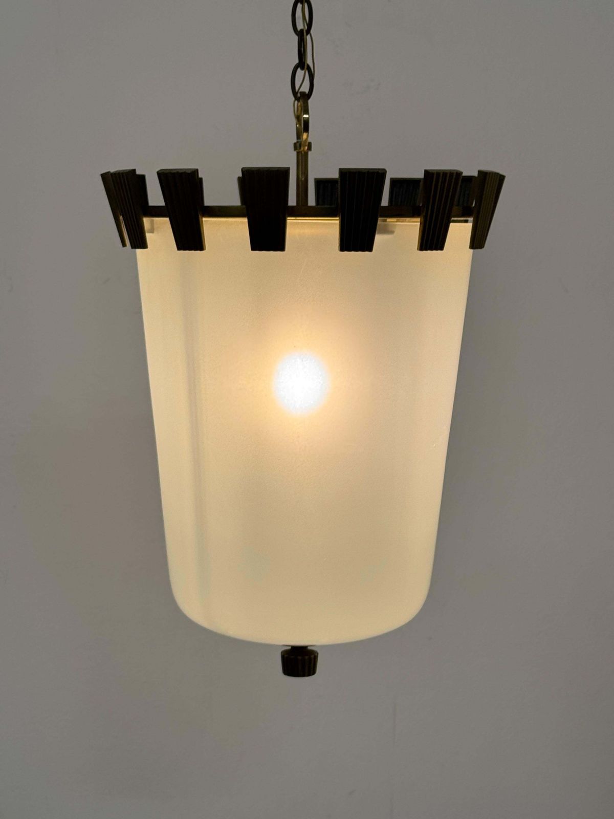 photo vintage Large Brass And Opaline Glass Pendant Lamp By Oswald Haerdtl