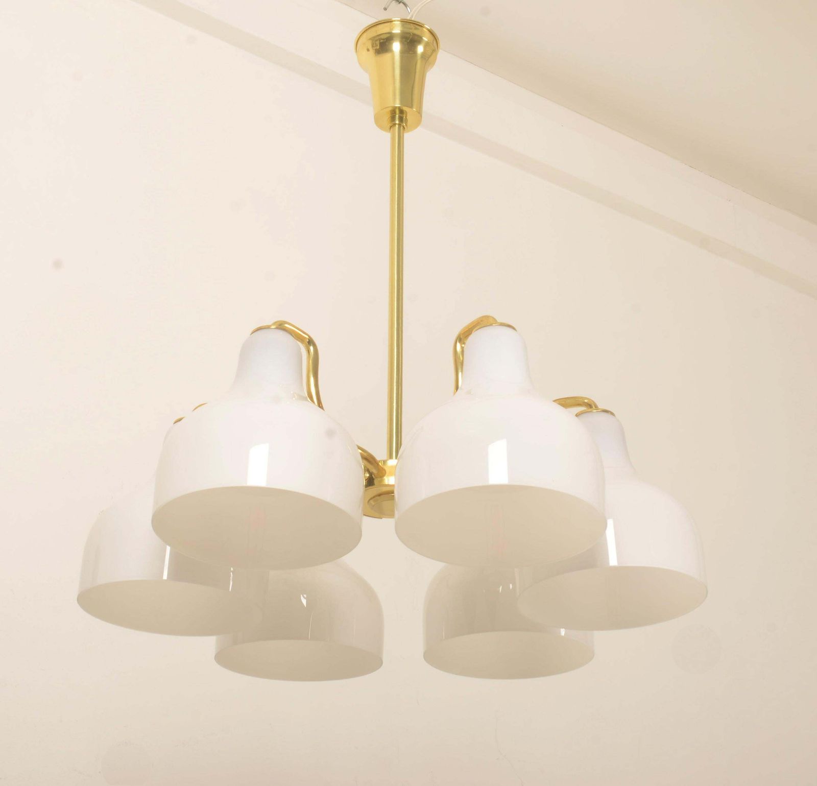 Vilhelm Lauritzen Brass And Opaline Glass Chandelier photo 7242.0