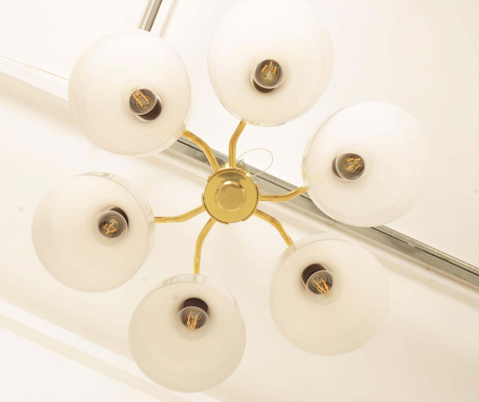 Vilhelm Lauritzen Brass And Opaline Glass Chandelier photo vinterior