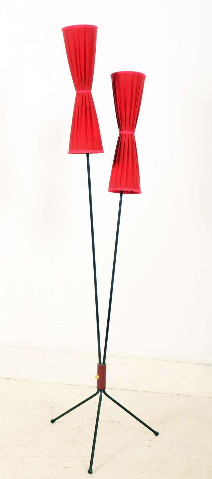 Red Scandinavian Midcentury Floor Brass Lamp photo for sale