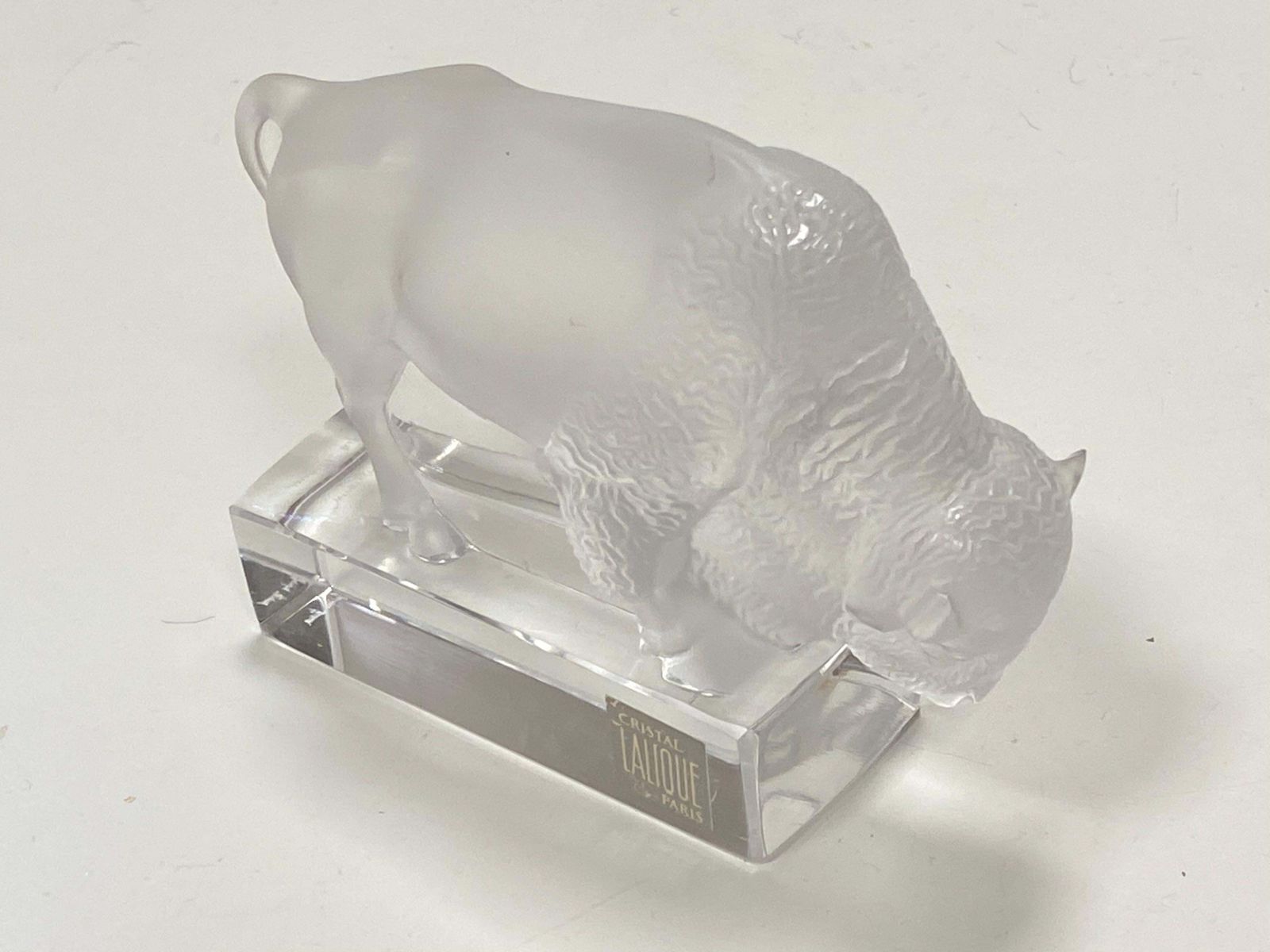 photo for sale Glass Sculpture Paperweight "Bison" By Lalique