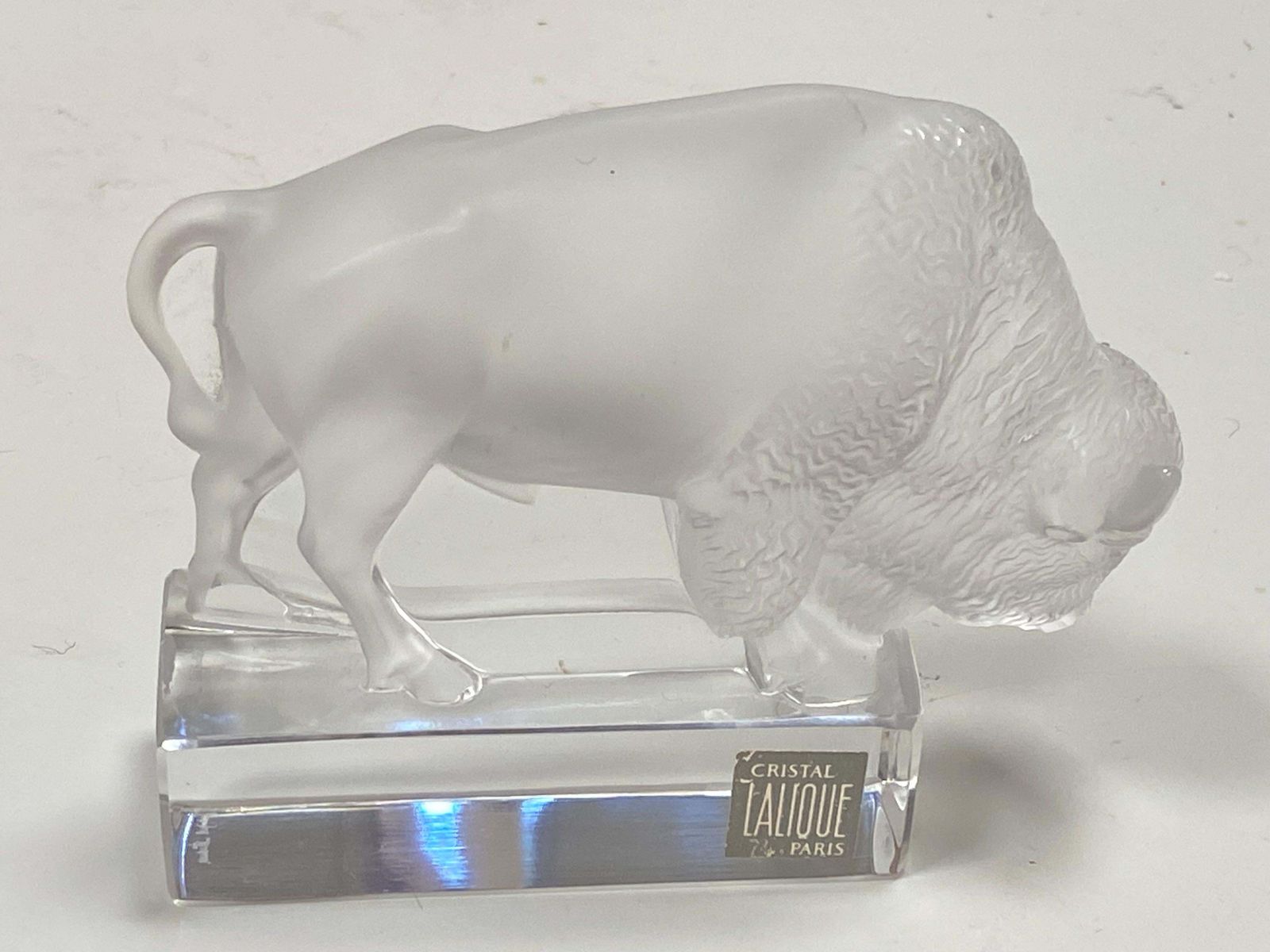photo vinterior Glass Sculpture Paperweight "Bison" By Lalique